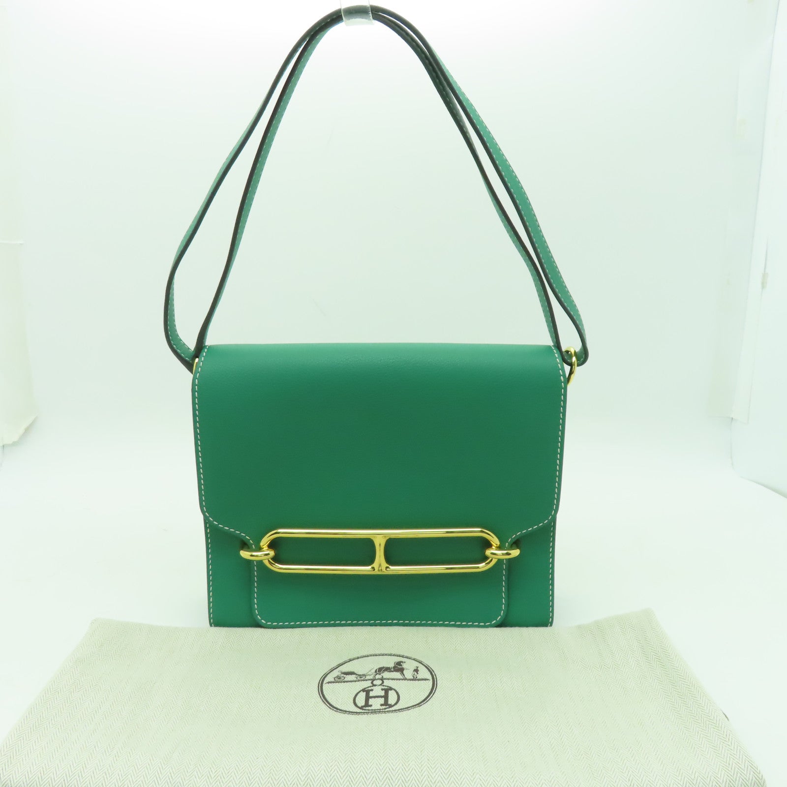 HERMES Evercolor皮革Roulis 23金扣肩背袋綠色