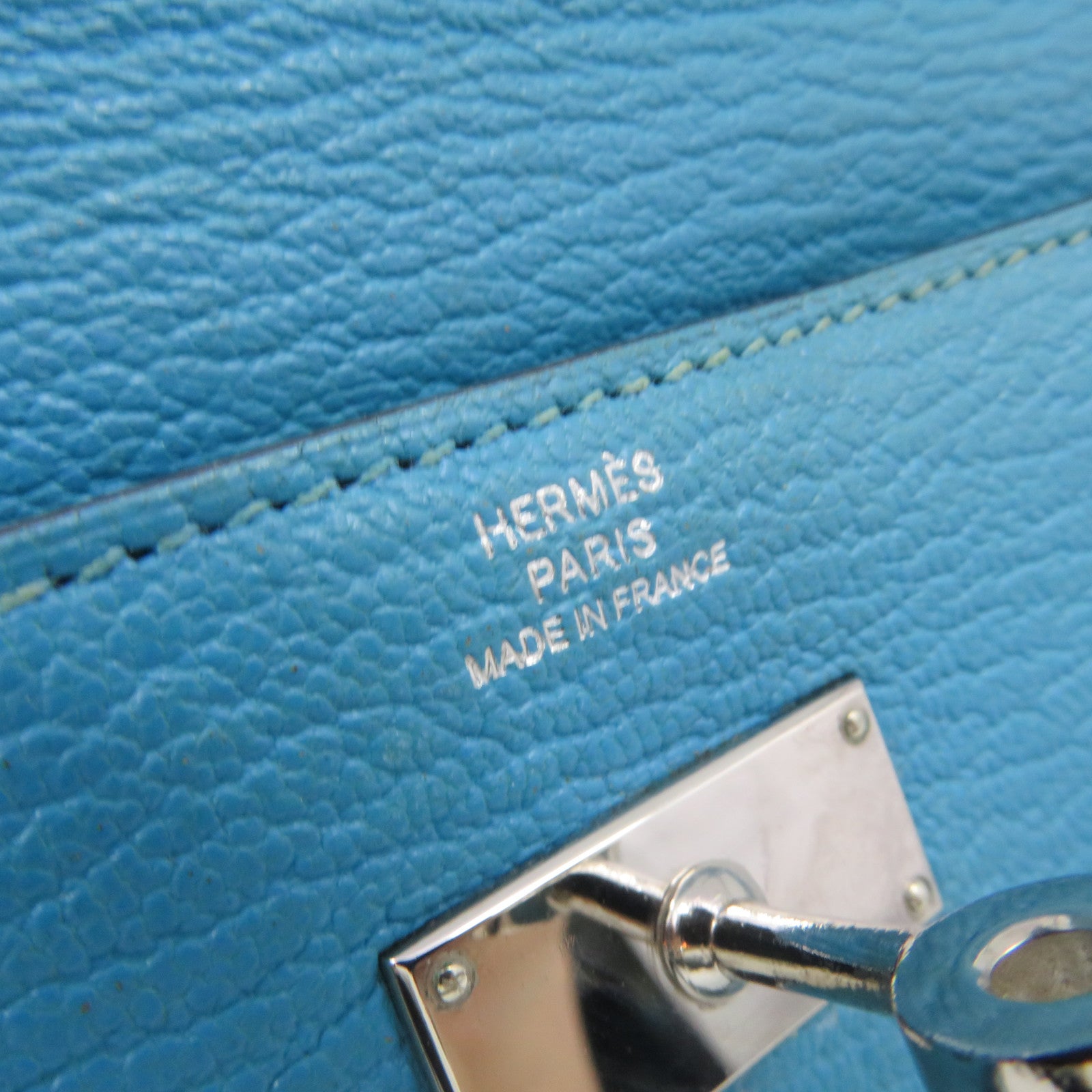 HERMES 【激减优惠】Chevre皮革Kelly Wallet 银扣长钱包蓝色