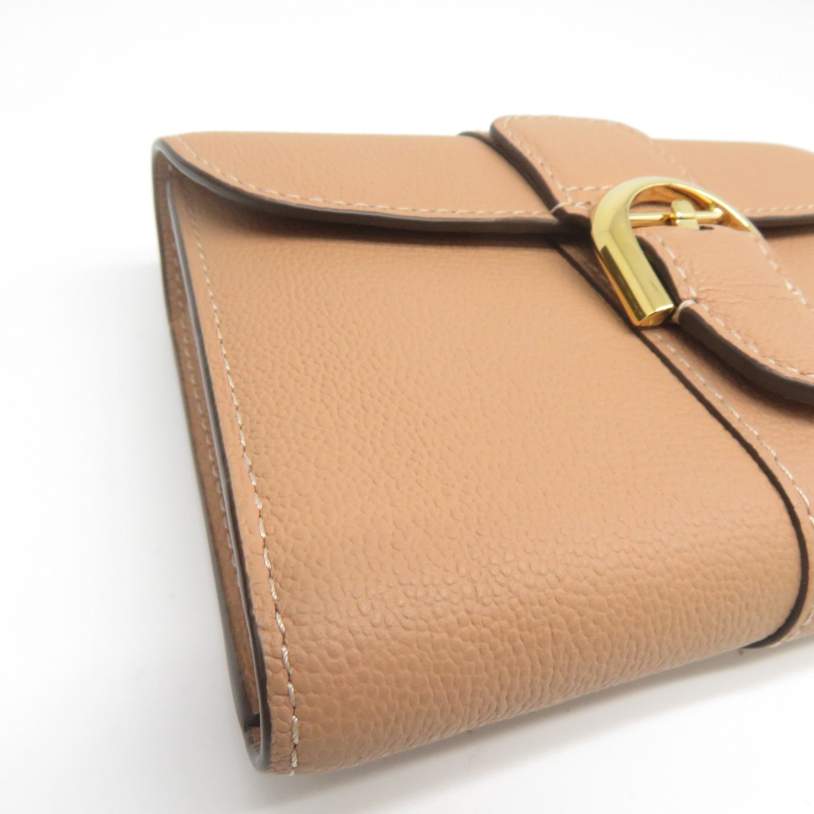 Delvaux 【激減優惠】牛皮皮革Folding Wallet金扣錢包杏色