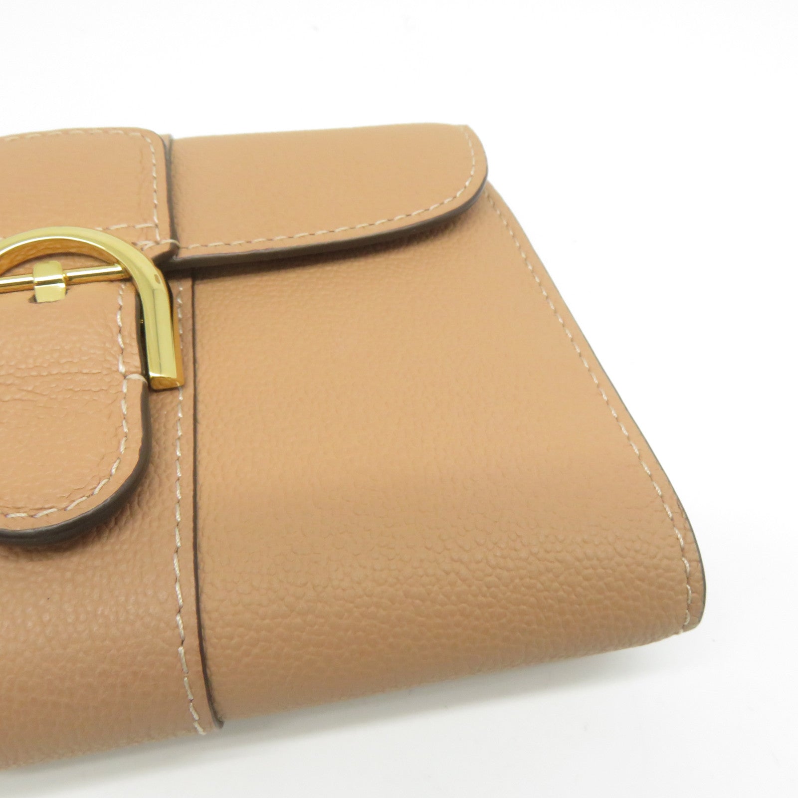 Delvaux 【激減優惠】牛皮皮革Folding Wallet金扣錢包杏色