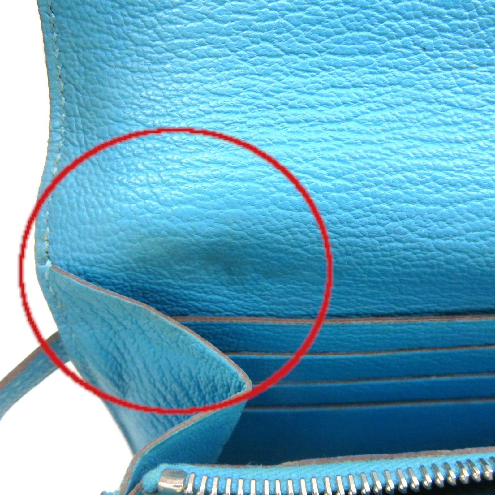 HERMES 【激减优惠】Chevre皮革Kelly Wallet 银扣长钱包蓝色