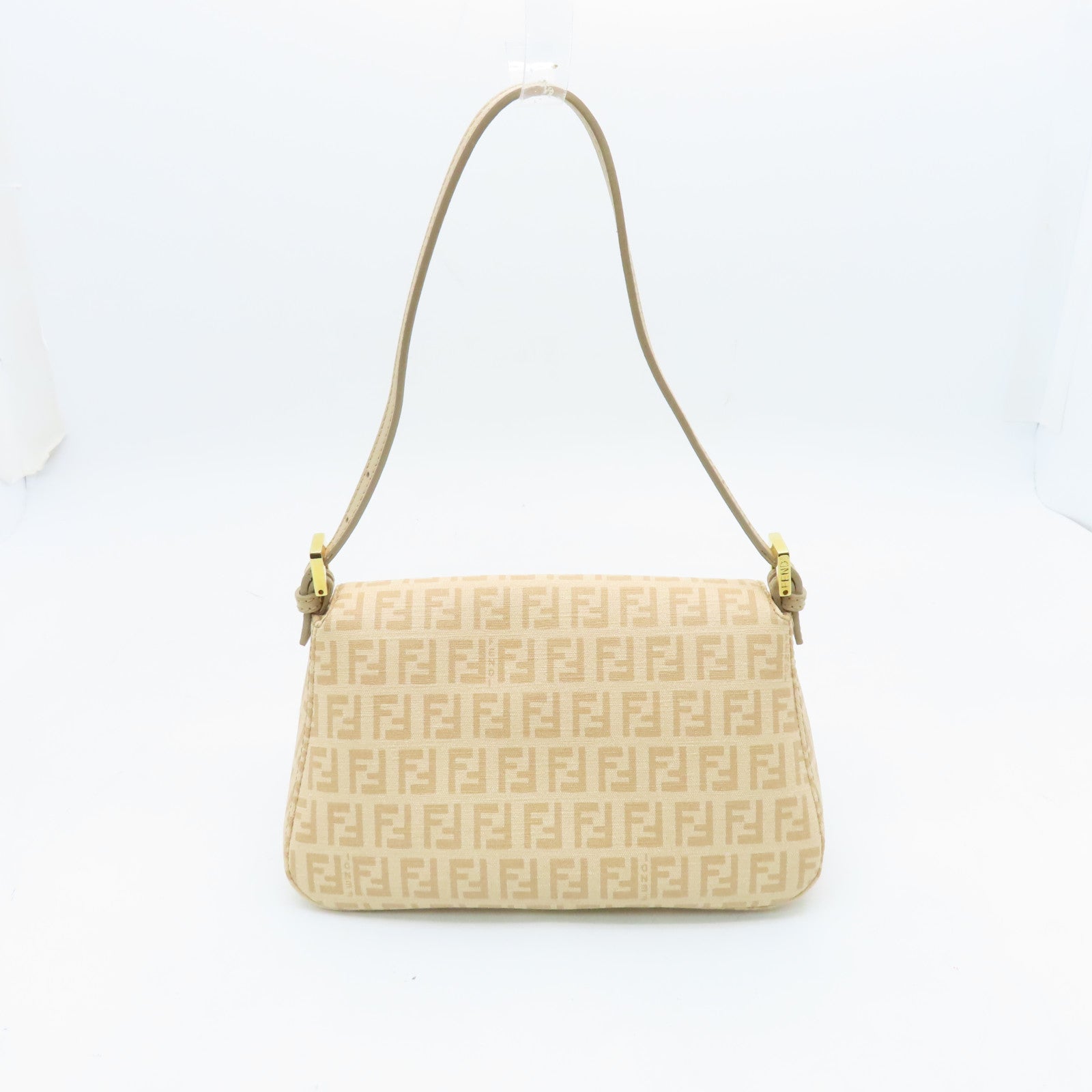 FENDI Canvas Lux Uness Gold Buckle Handle Shoulder Bag Apricot