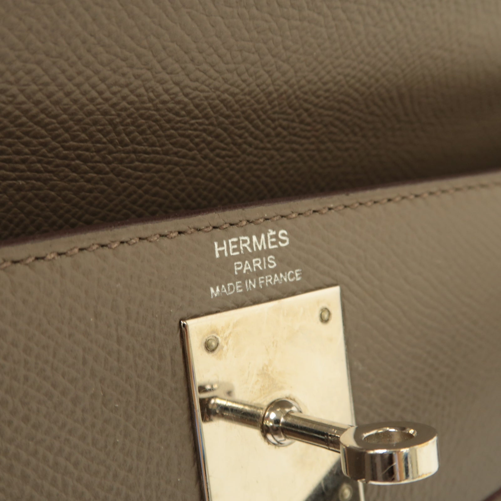 HERMES Epsom皮革Kelly 28銀扣手挽肩背兩用袋灰色