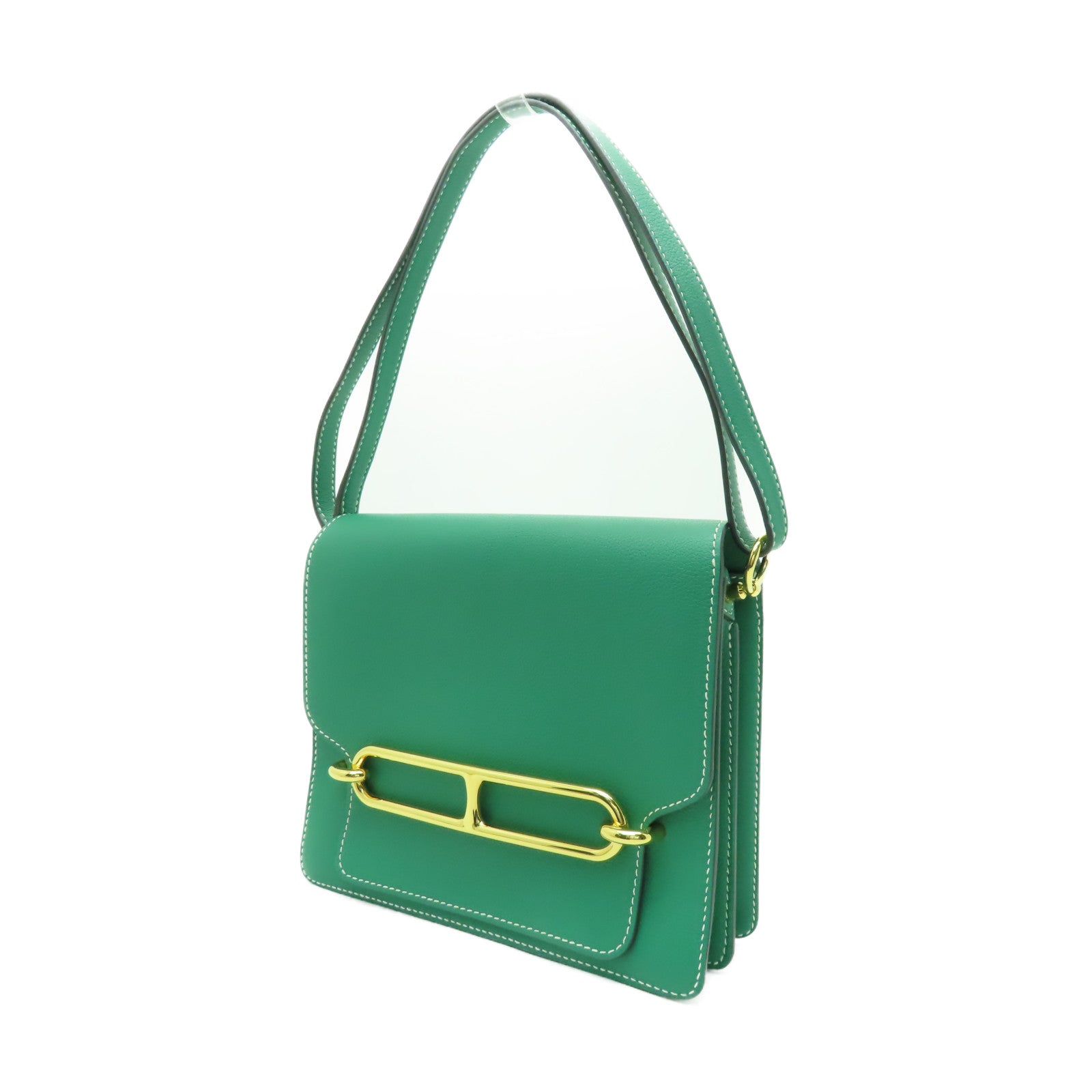 HERMES Evercolor皮革Roulis 23金扣肩背袋綠色
