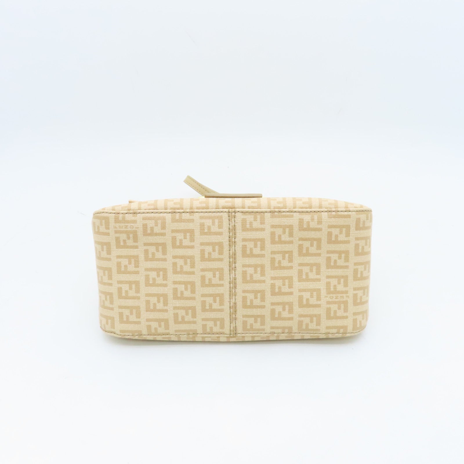 FENDI Canvas Lux Uness Gold Buckle Handle Shoulder Bag Apricot