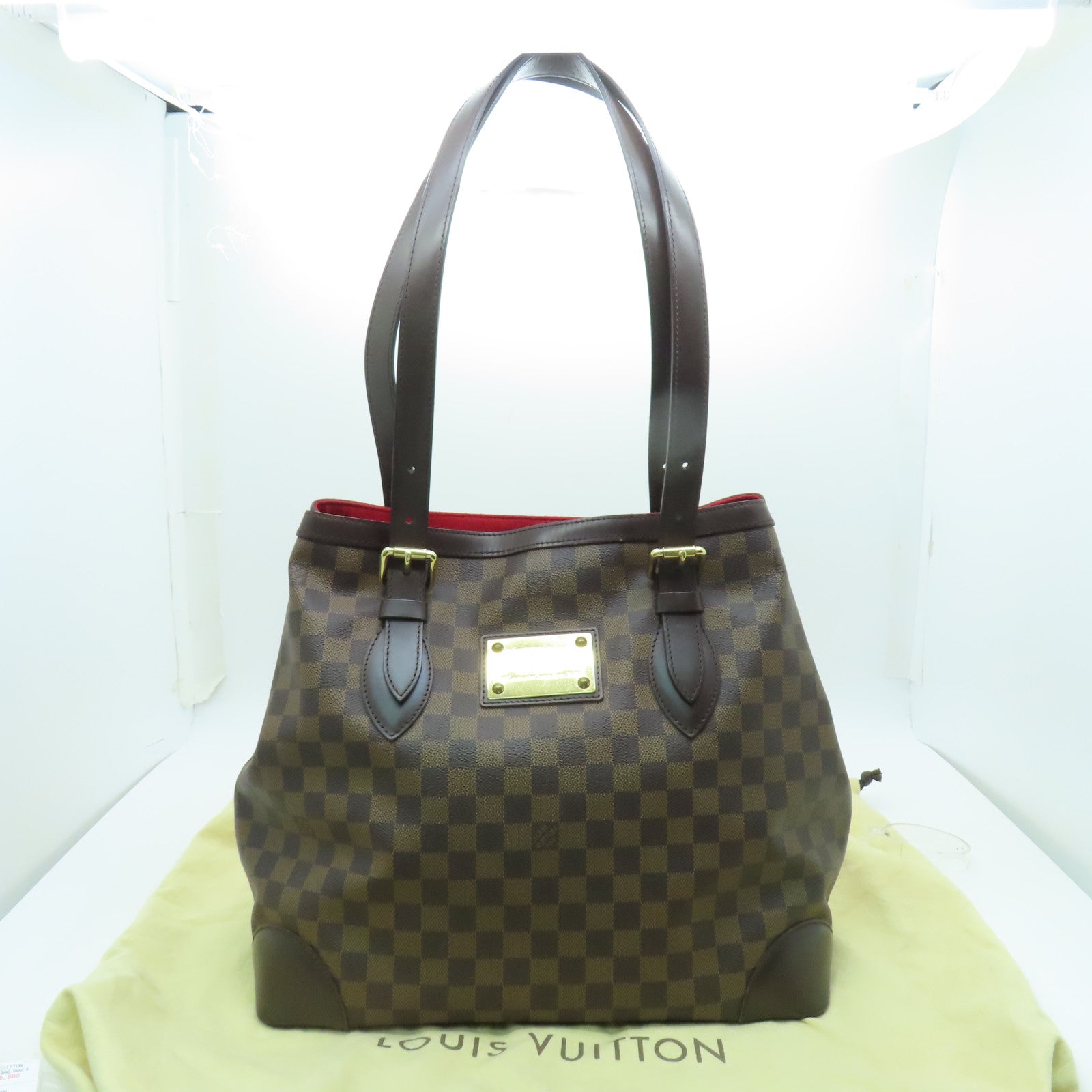 LOUIS VUITTON Damier Hampstead GM金扣手挽袋棕色