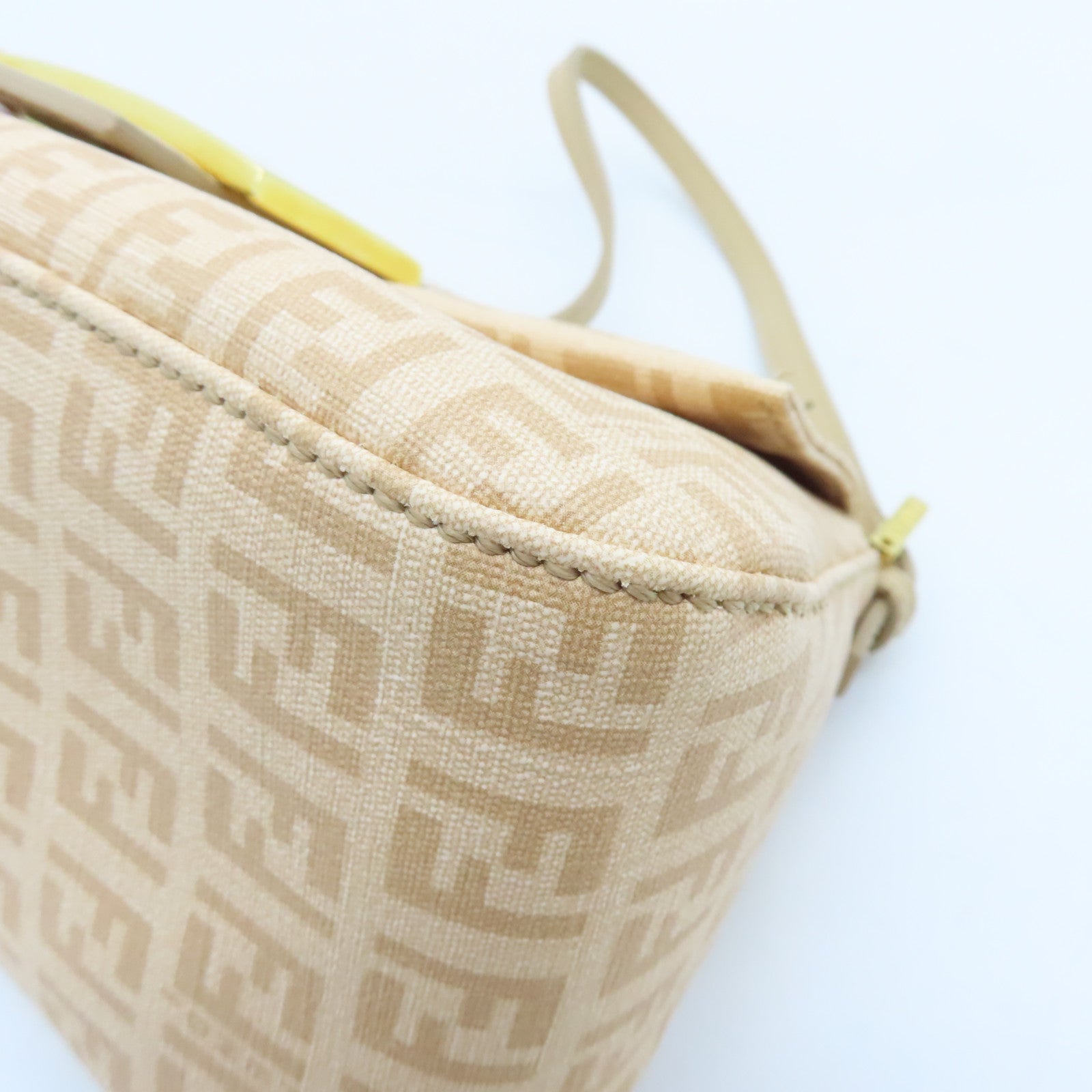 FENDI Canvas Lux Uness Gold Buckle Handle Shoulder Bag Apricot