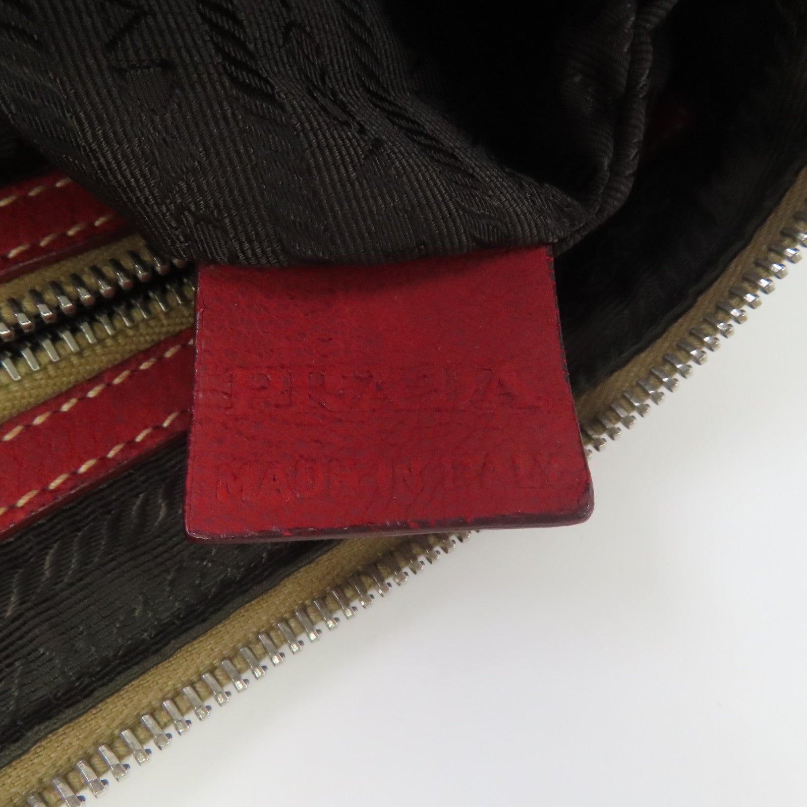PRADA 帆布Shoulder Bag銀扣肩背袋綠色/紅色