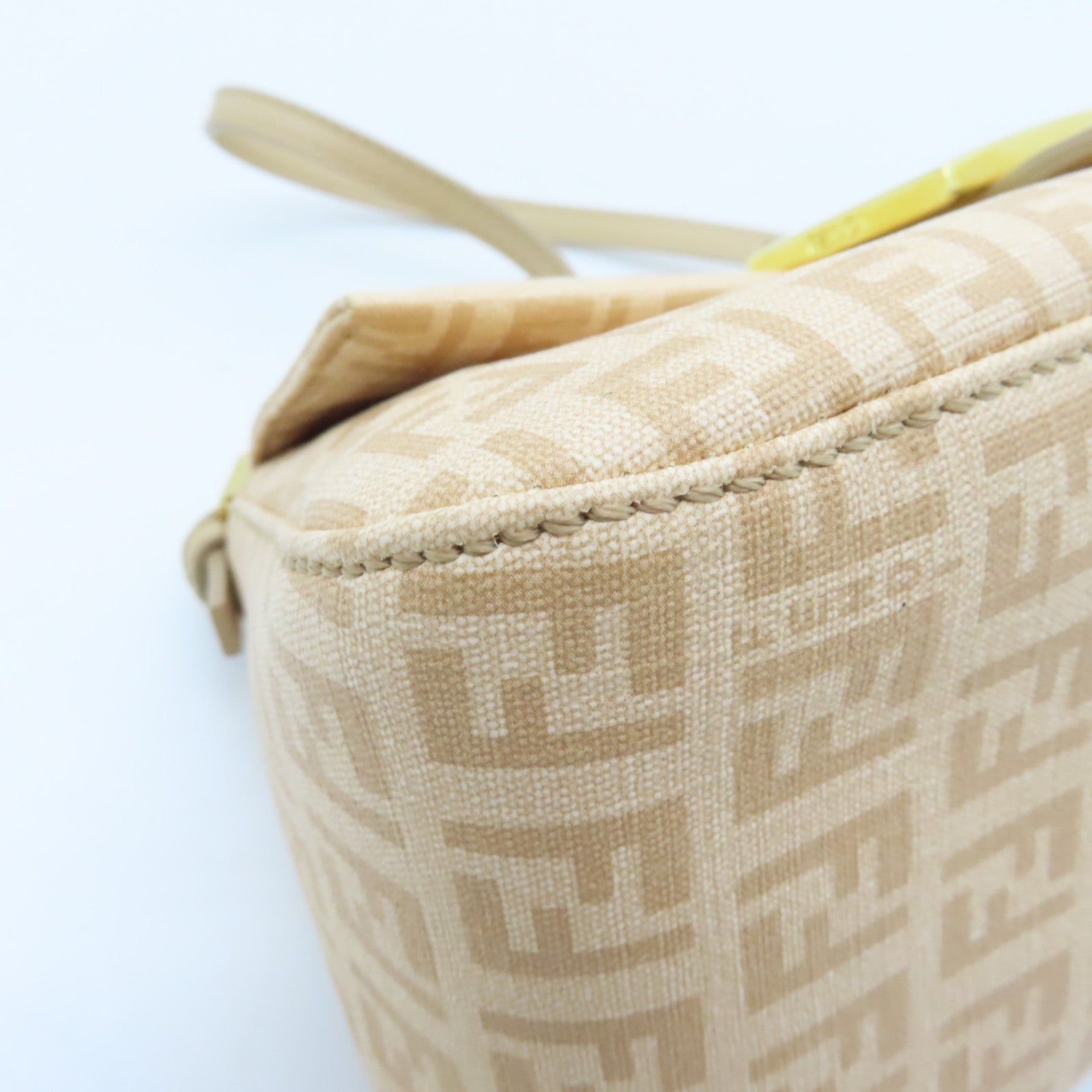 FENDI Canvas Lux Uness Gold Buckle Handle Shoulder Bag Apricot