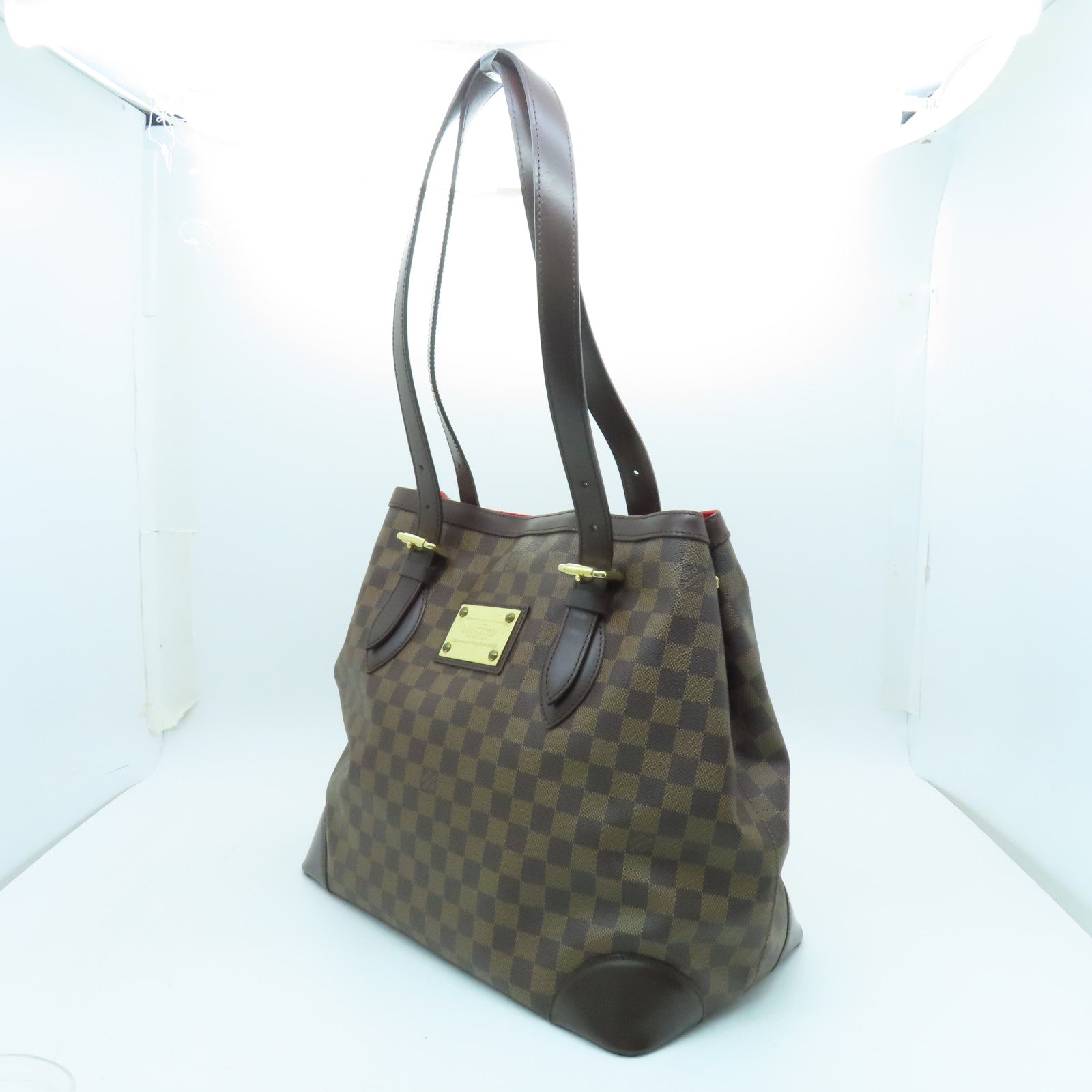 LOUIS VUITTON Damier Hampstead GM金扣手挽袋棕色