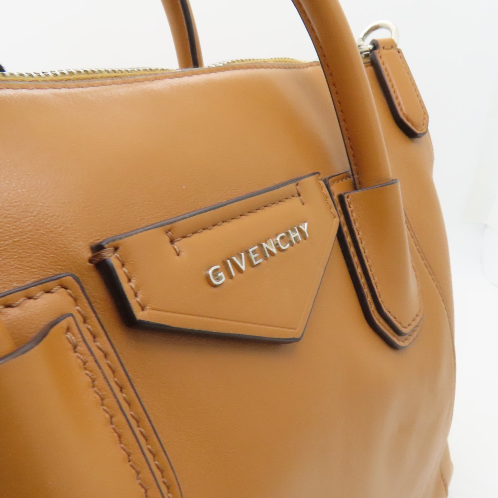 GIVENCHY 牛皮皮革2way Shoulder Bag銀扣手挽肩背兩用袋棕色