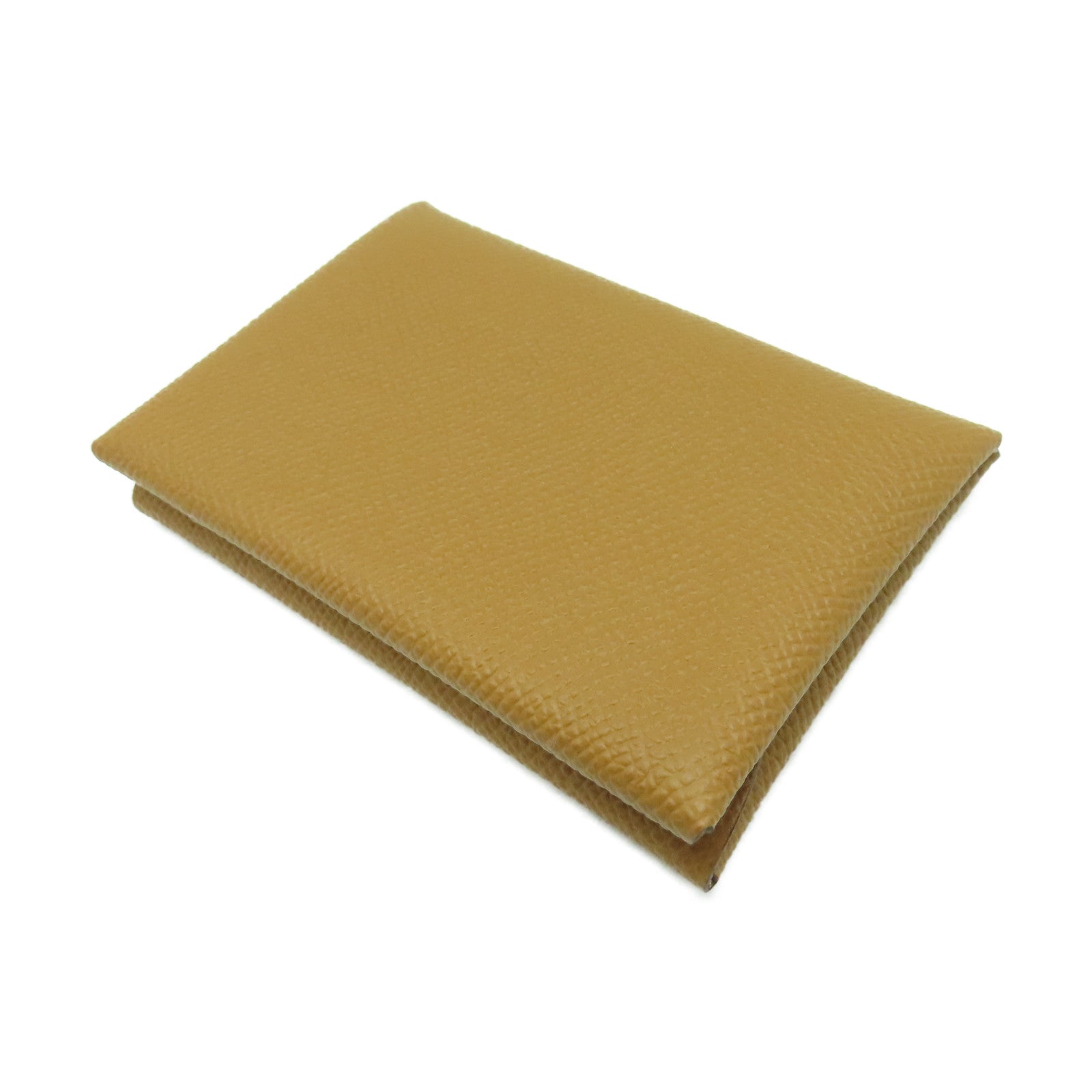 HERMES  Epsom皮革Calvi Duo銀扣卡片套Gold經典駝色