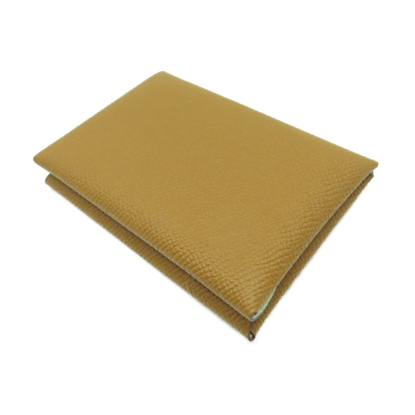 HERMES  Epsom皮革Calvi Duo銀扣卡片套Gold經典駝色