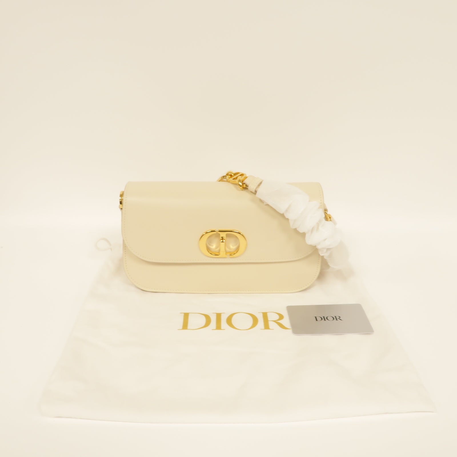 Dior 牛皮皮革30 Montaigne Avenue金扣鏈帶肩背袋白色