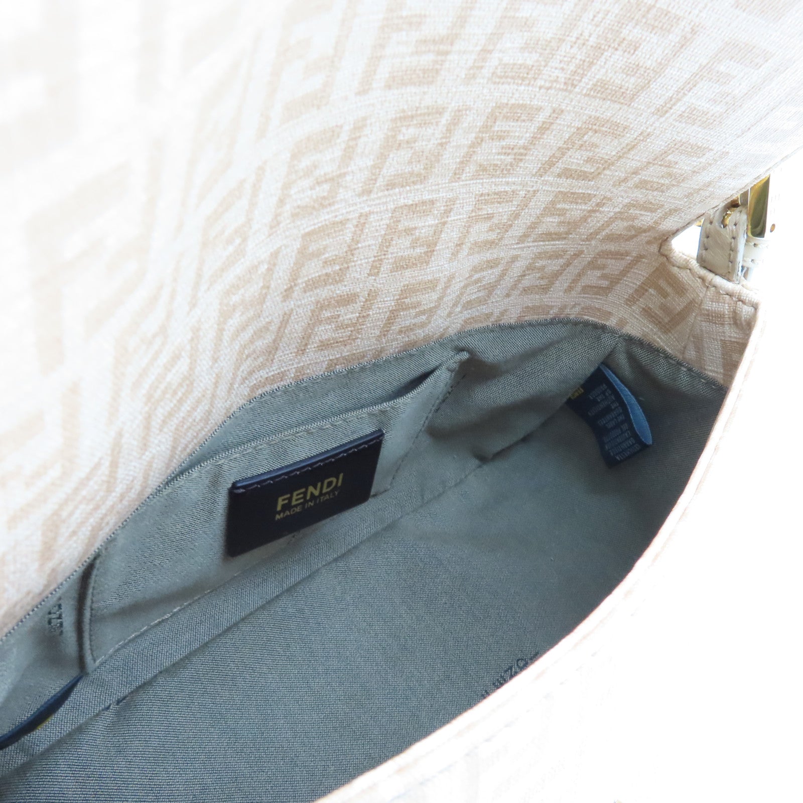 FENDI Canvas Lux Uness Gold Buckle Handle Shoulder Bag Apricot