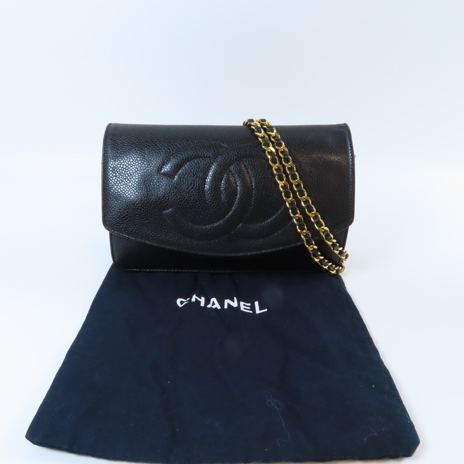CHANEL Caviar皮革Chain Shoulder Bag金扣肩背袋黑色