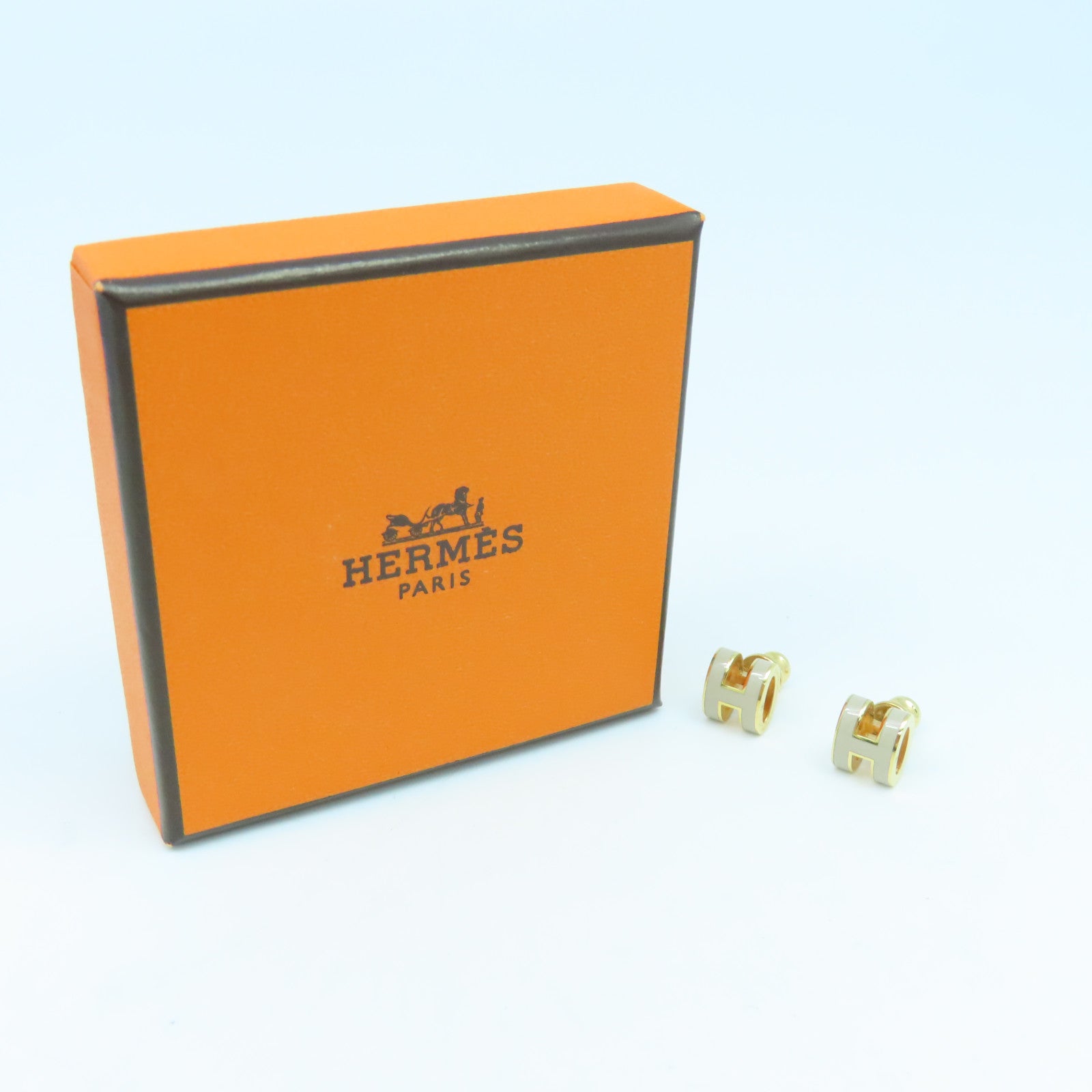 HERMES 金屬Mini Pop H Earrings耳環灰色/金色