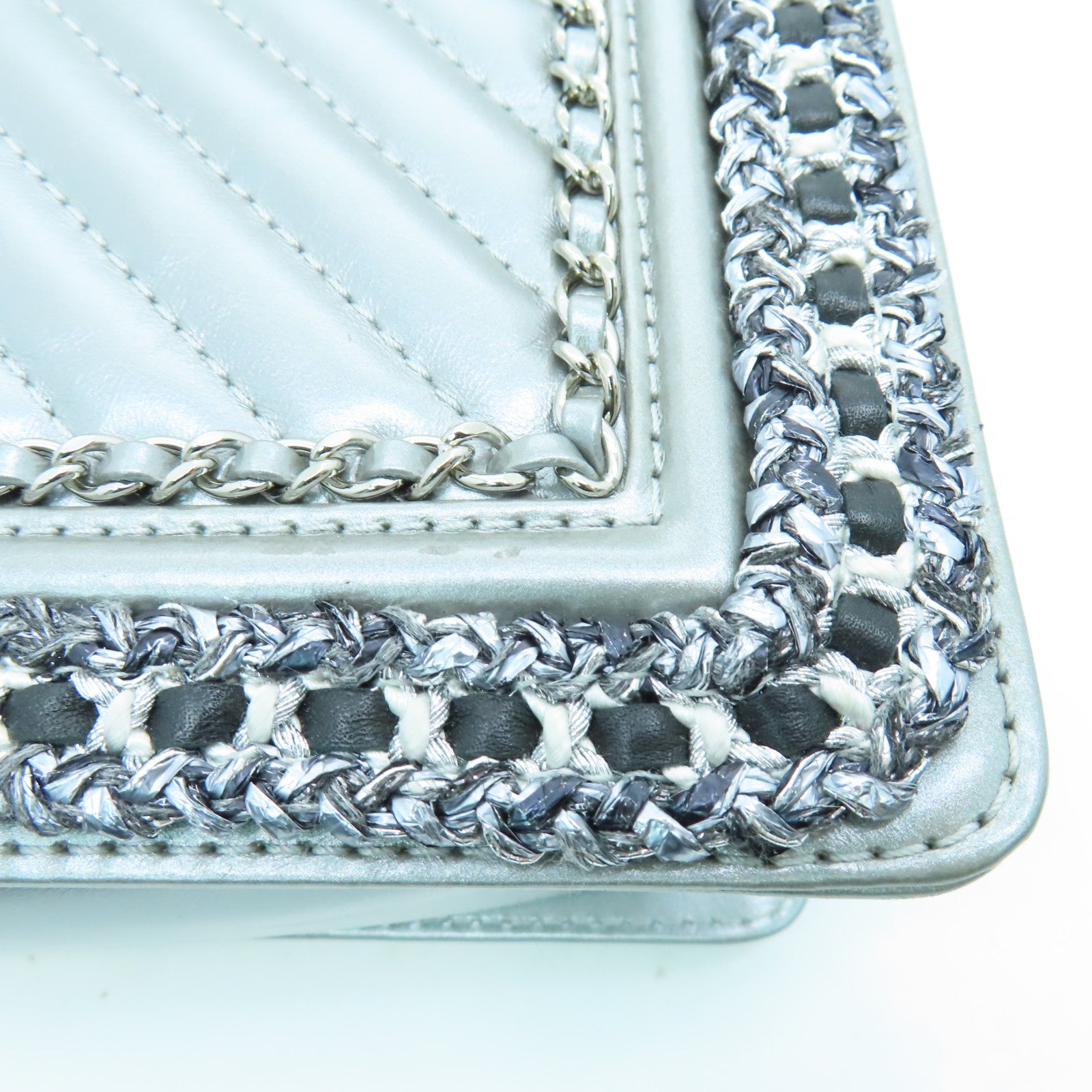 CHANEL 牛皮皮革Boy 25 Chain Shoulder鏈條銀扣肩背袋灰色