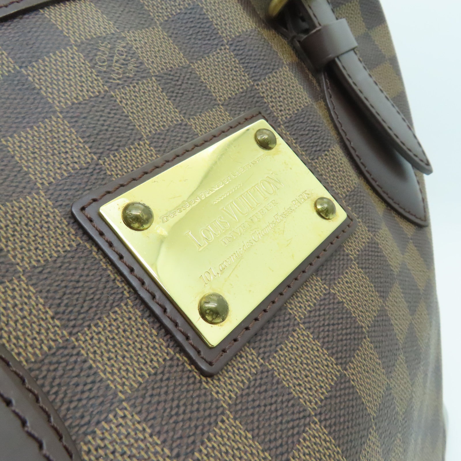 LOUIS VUITTON Damier Hampstead GM金扣手挽袋棕色