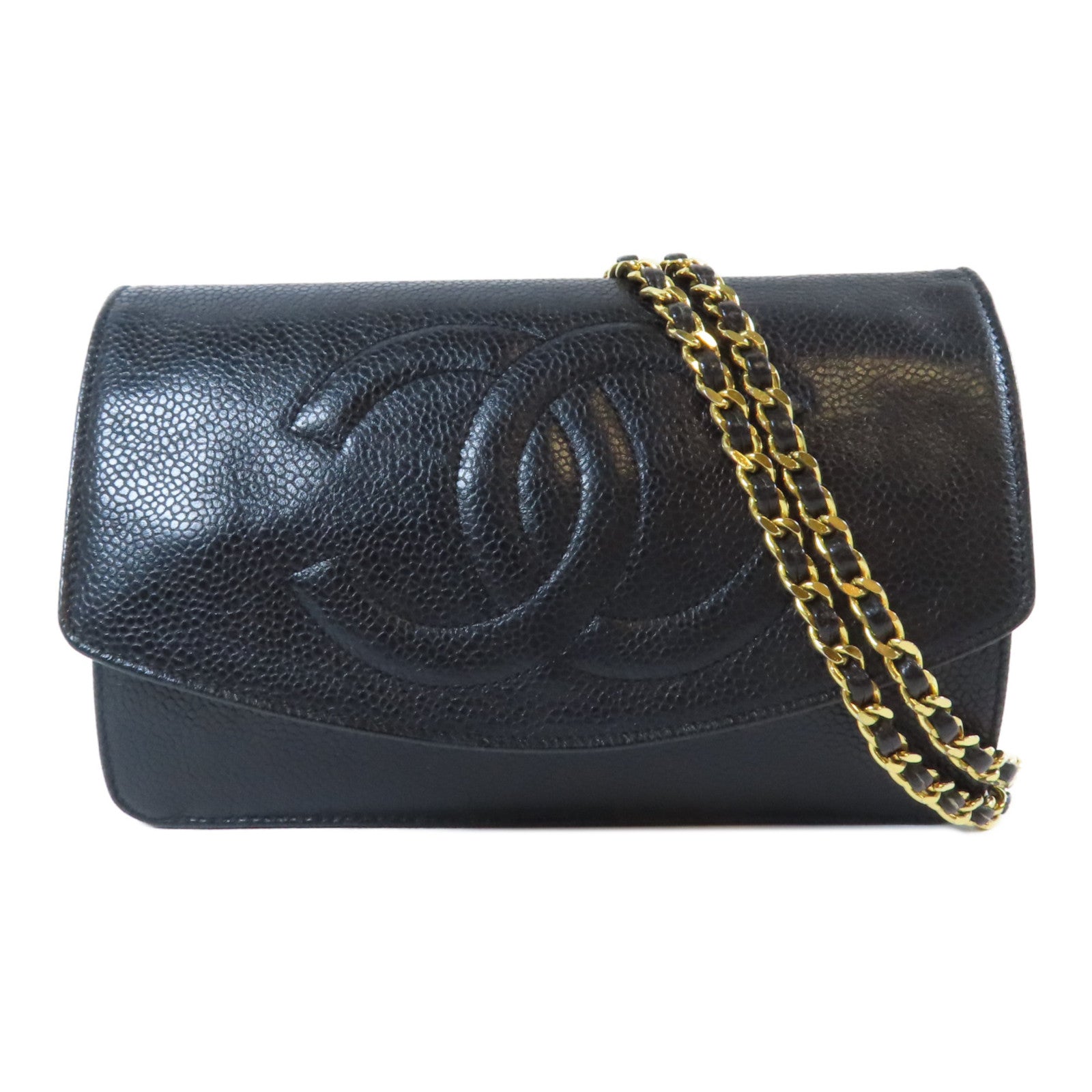 CHANEL Caviar皮革Chain Shoulder Bag金扣肩背袋黑色