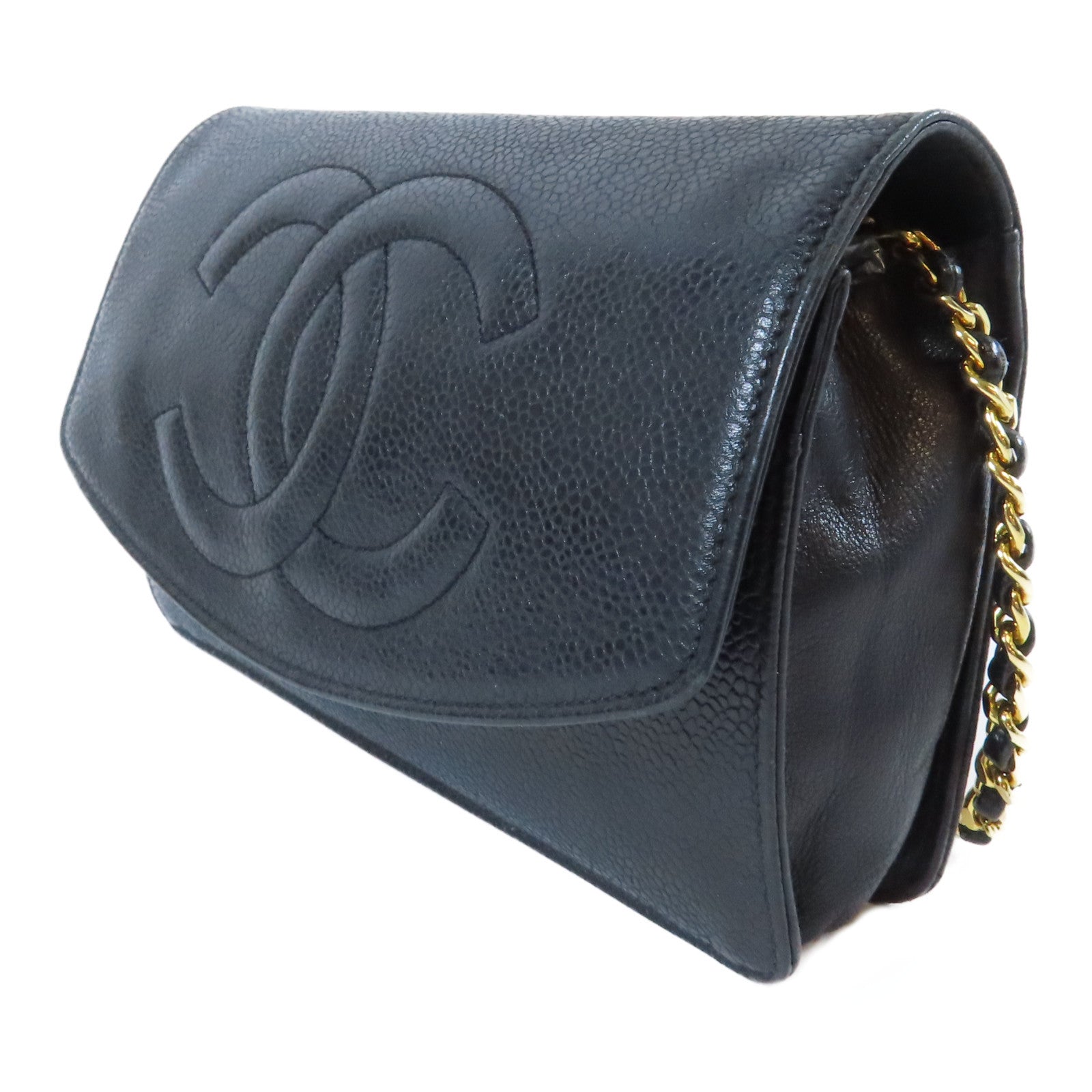 CHANEL Caviar皮革Chain Shoulder Bag金扣肩背袋黑色