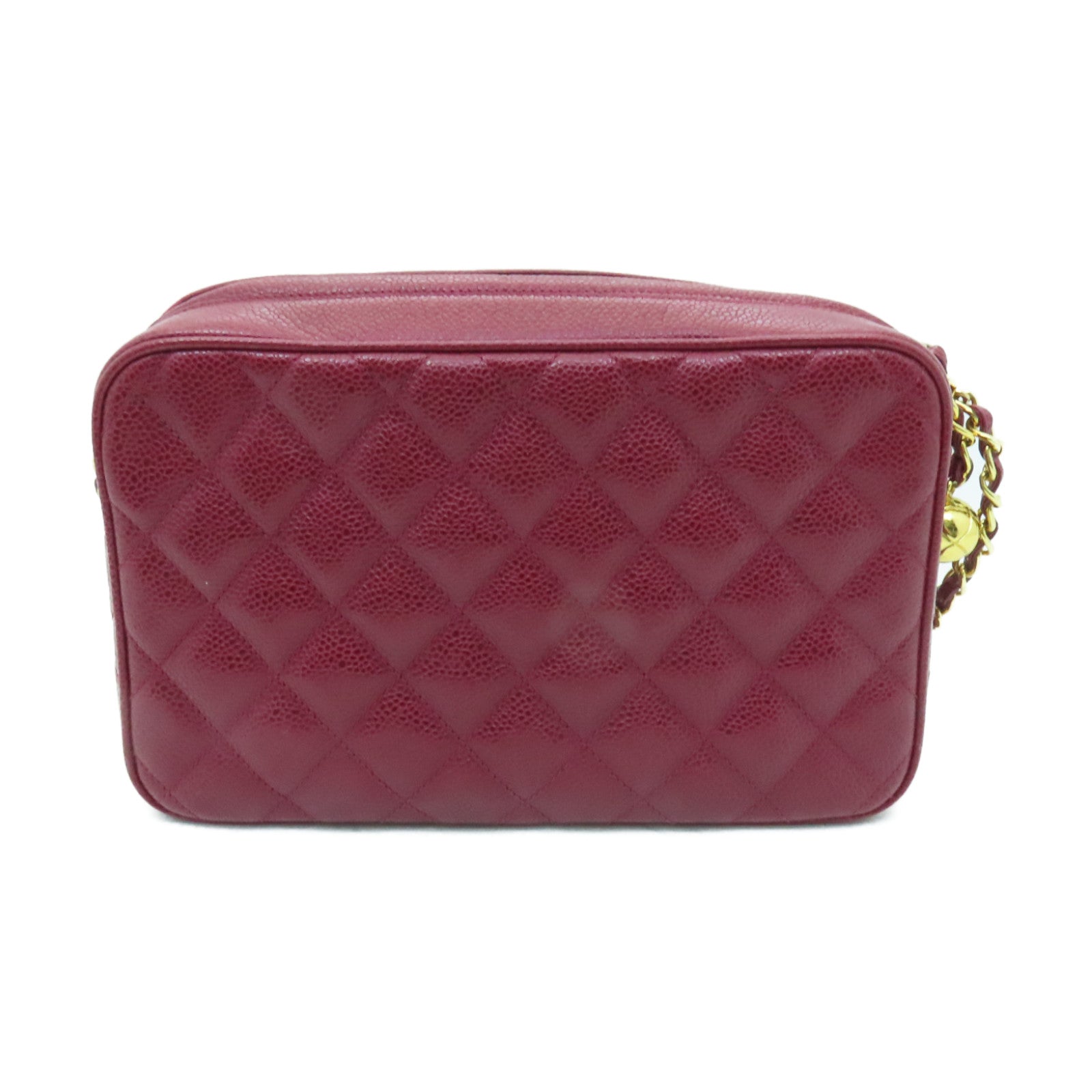CHANEL 菱格Caviar皮革Chain Shoulder Bag金扣鏈帶肩背袋紅色