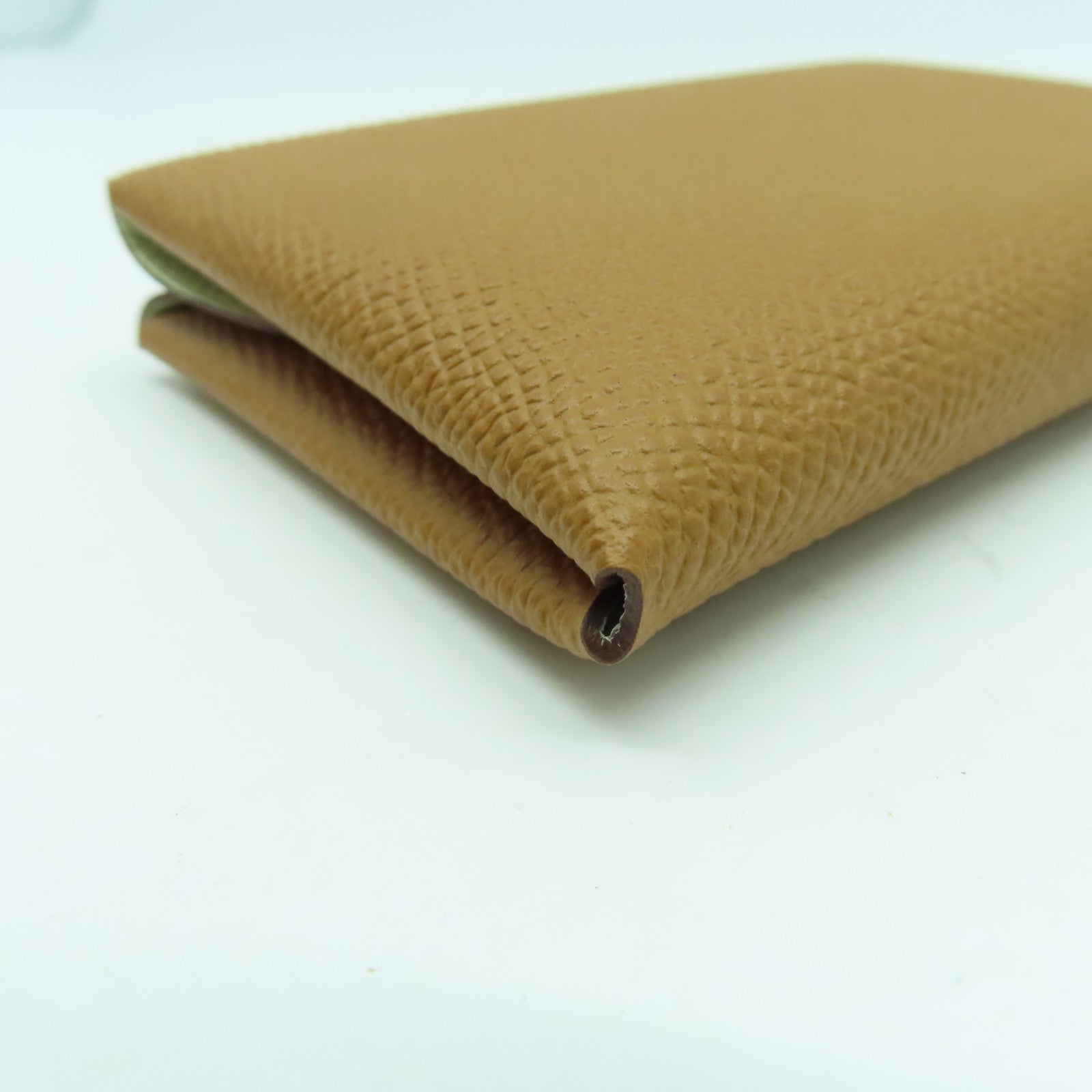 HERMES  Epsom皮革Calvi Duo銀扣卡片套Gold經典駝色