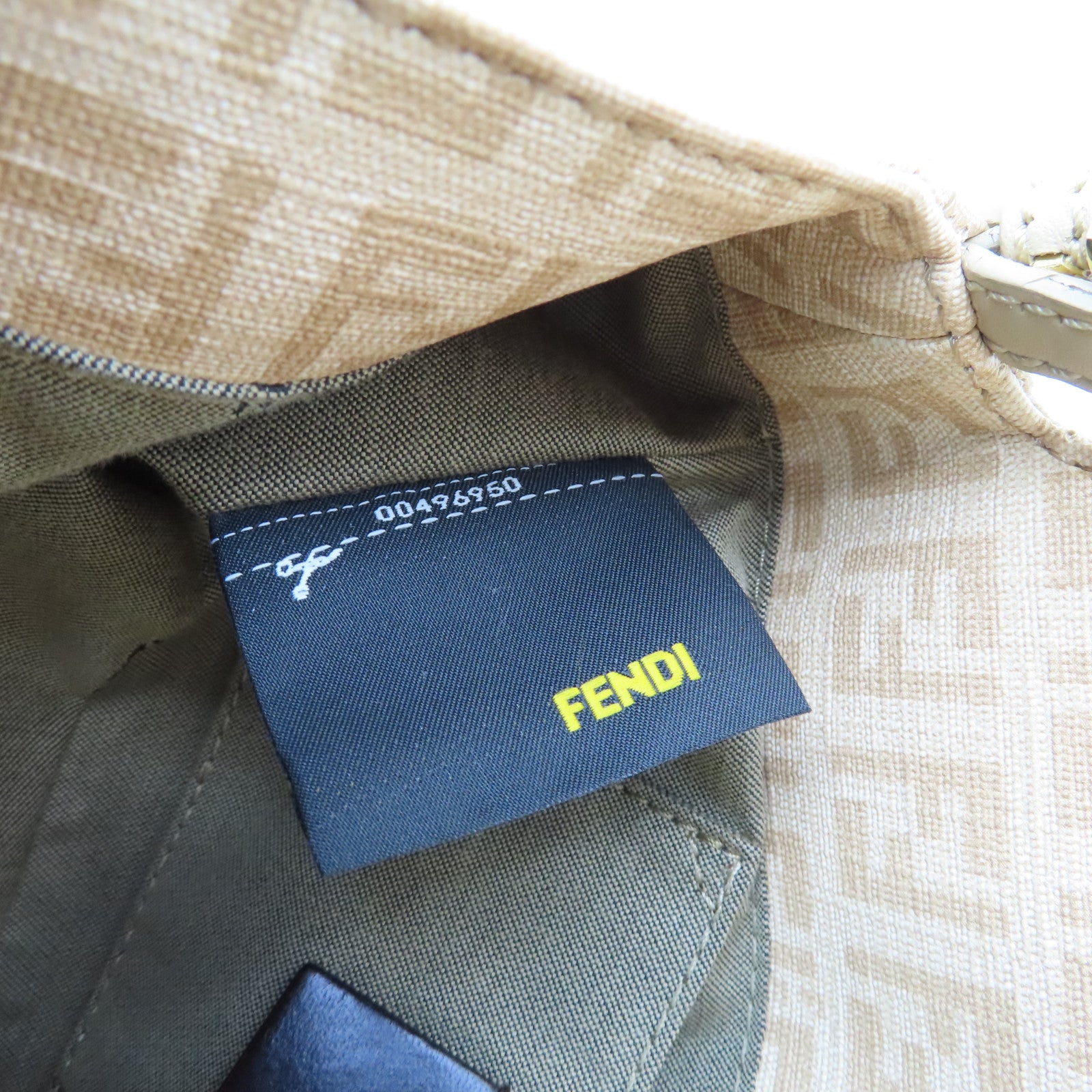 FENDI Canvas Lux Uness Gold Buckle Handle Shoulder Bag Apricot