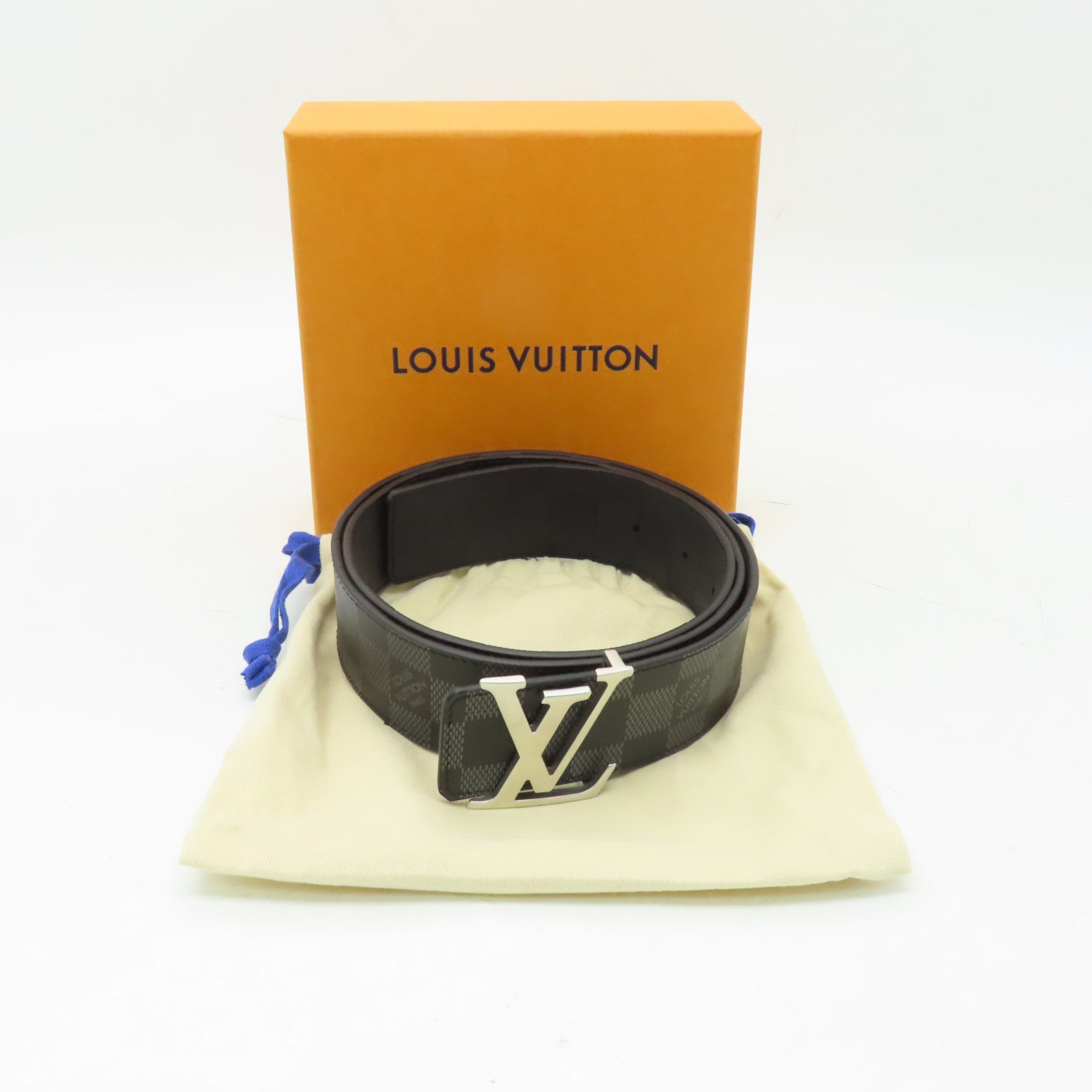 LOUIS VUITTON Damier Infini Reversible Belt銀扣皮帶黑白/灰色