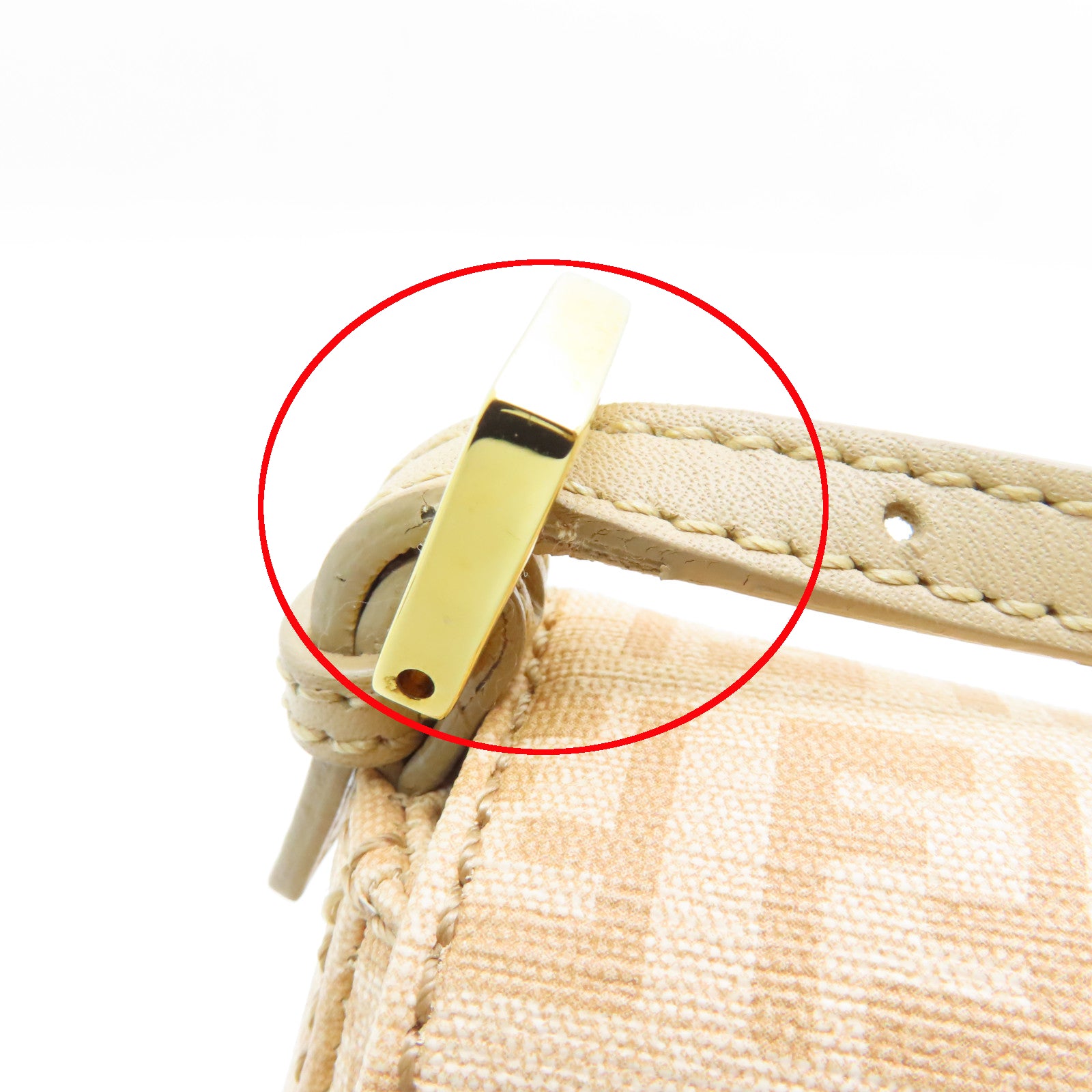 FENDI Canvas Lux Uness Gold Buckle Handle Shoulder Bag Apricot