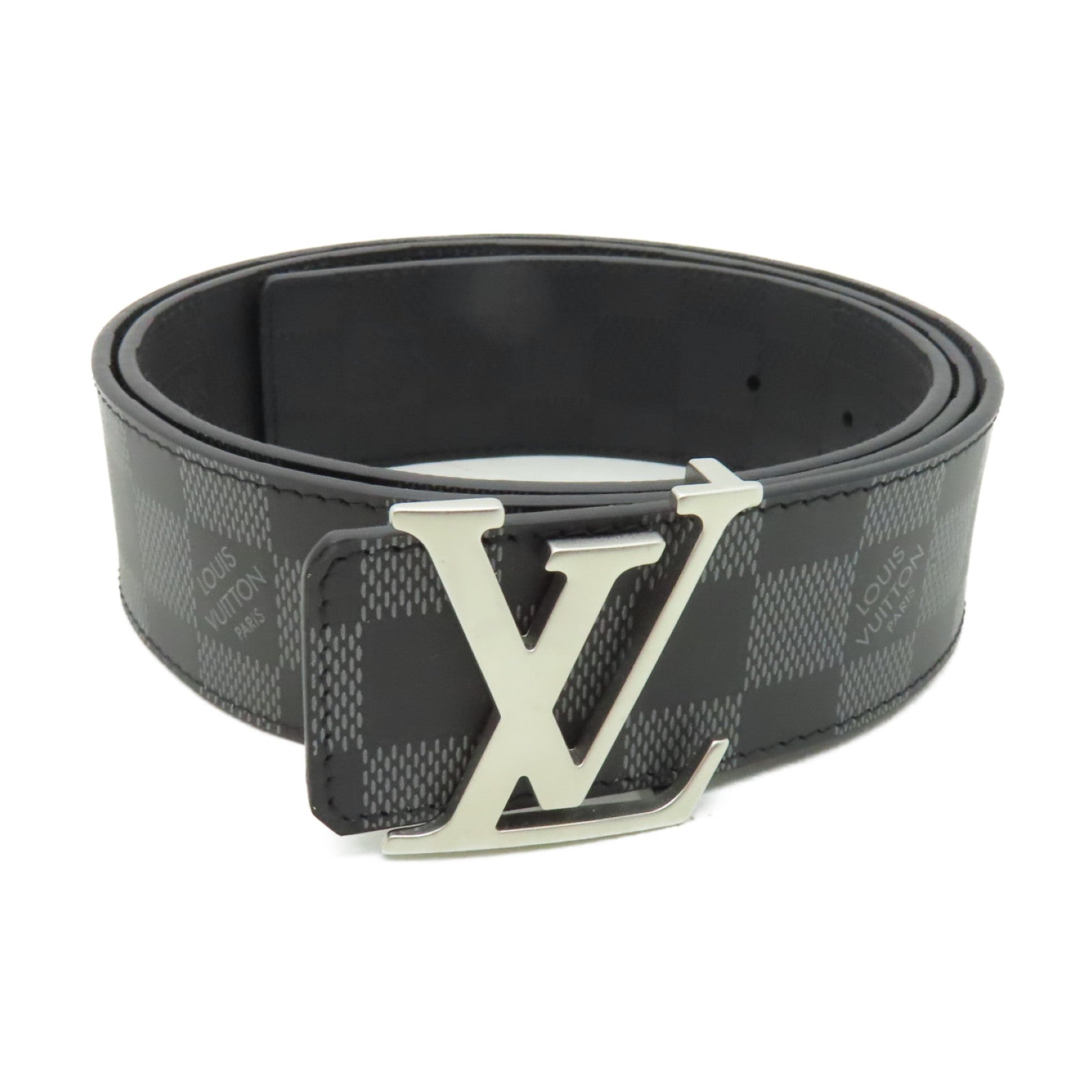 LOUIS VUITTON Damier Infini Reversible Belt銀扣皮帶黑白/灰色