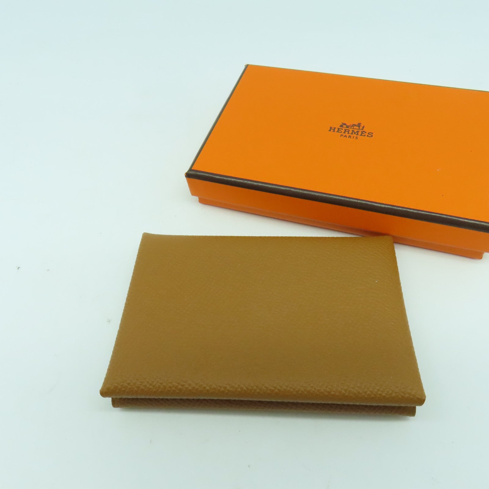 HERMES  Epsom皮革Calvi Duo銀扣卡片套Gold經典駝色