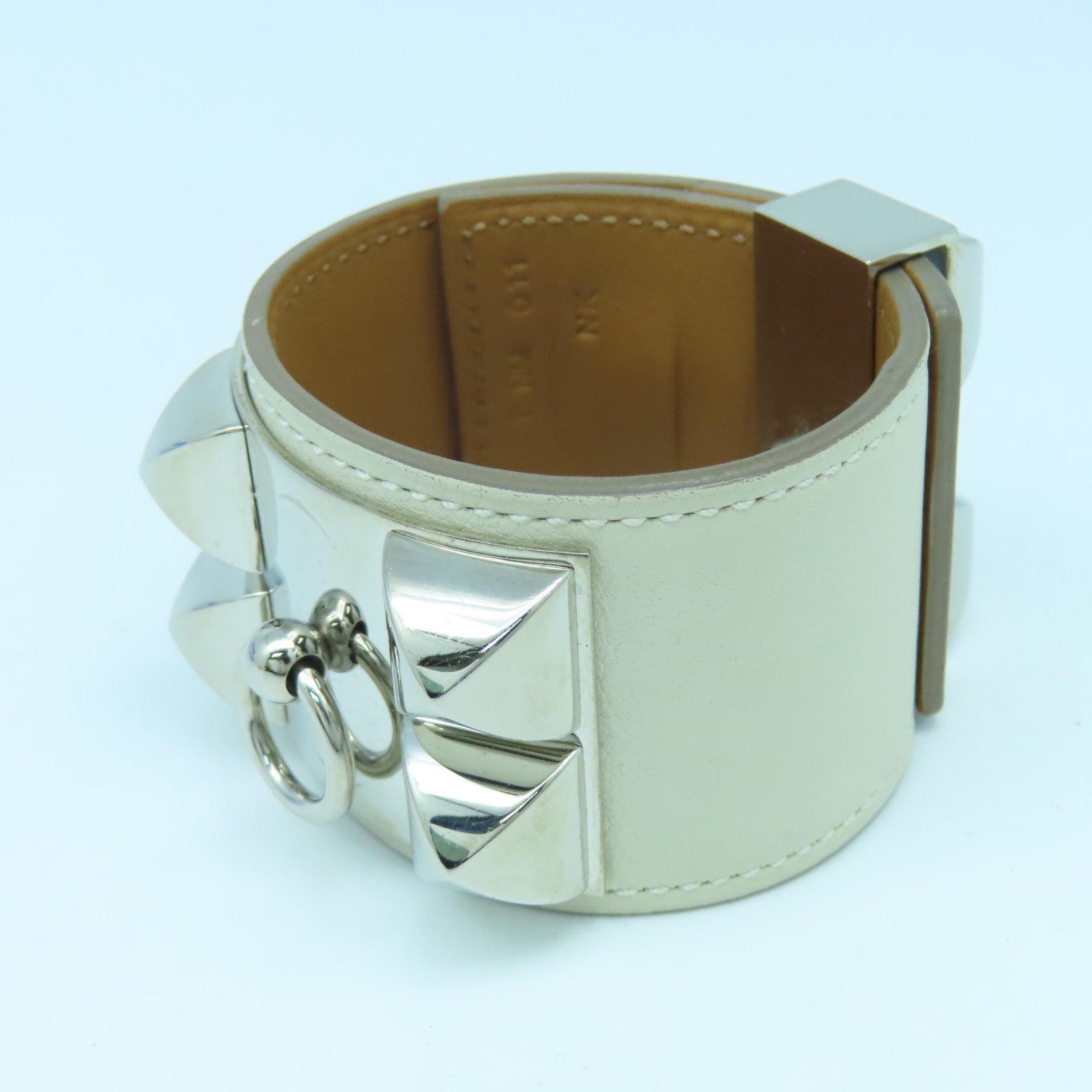 HERMES 【激減優惠】牛皮皮革/金屬CDC Bangle銀扣手鐲白色