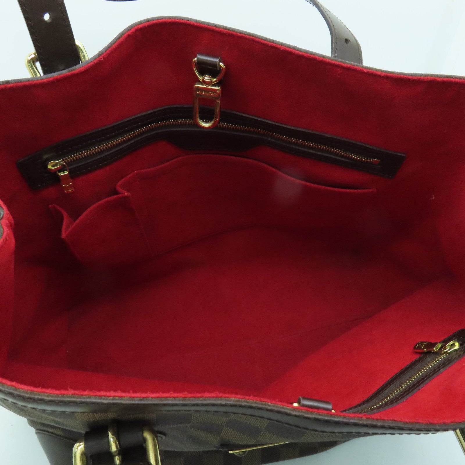 LOUIS VUITTON Damier Hampstead GM金扣手挽袋棕色