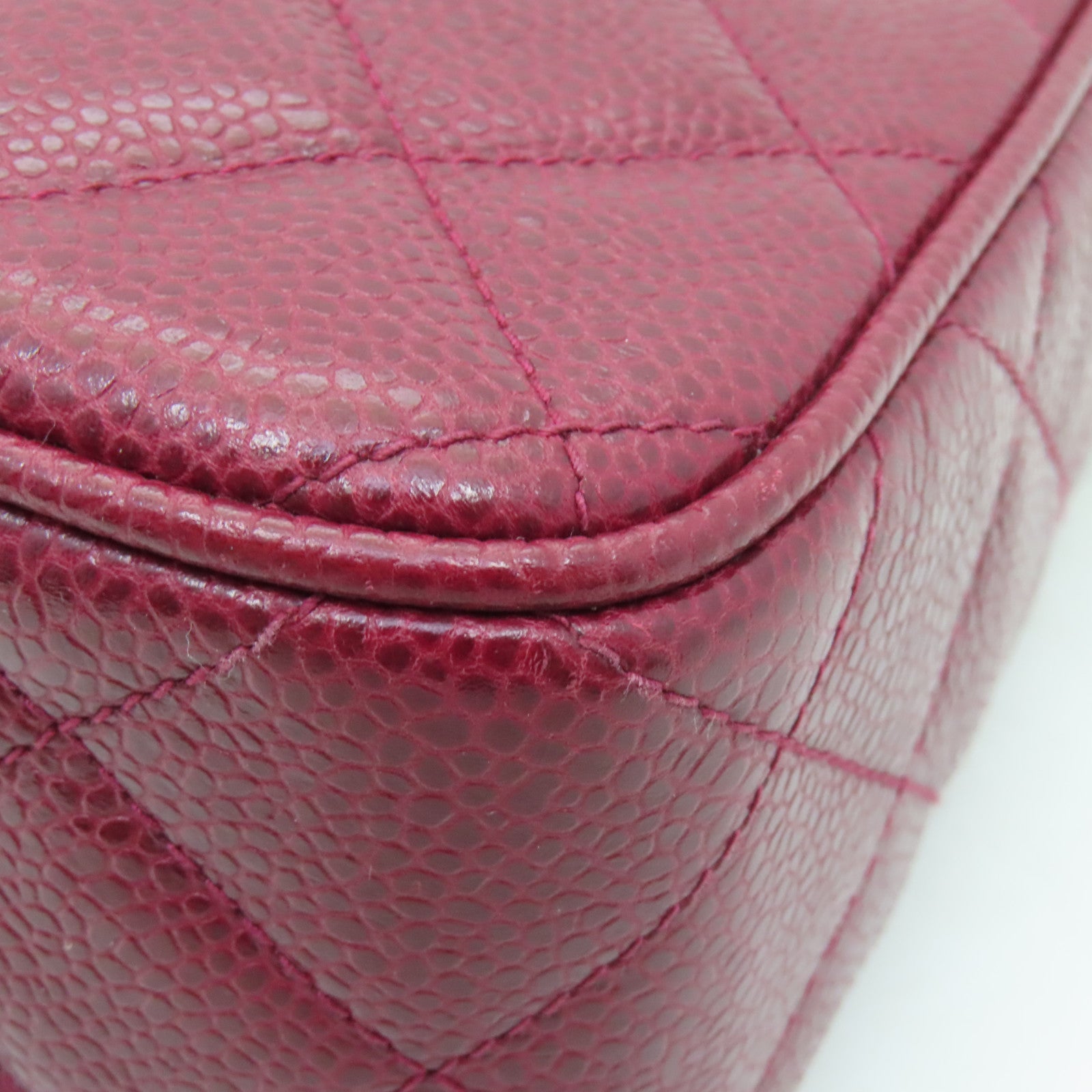 CHANEL 菱格Caviar皮革Chain Shoulder Bag金扣鏈帶肩背袋紅色