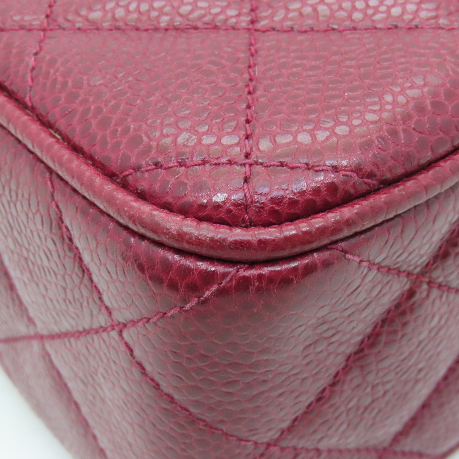 CHANEL 菱格Caviar皮革Chain Shoulder Bag金扣鏈帶肩背袋紅色