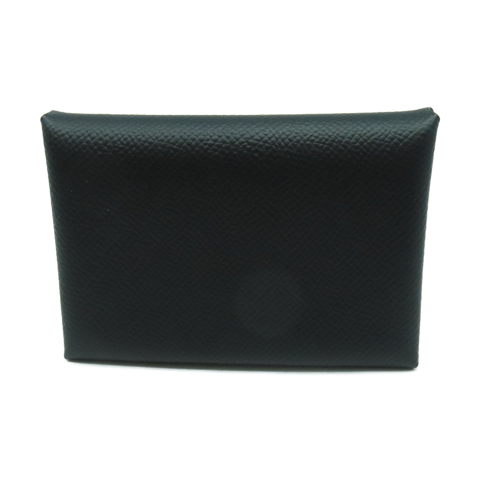 HERMES Epsom皮革Calvi Duo銀扣卡片套Noir黑色