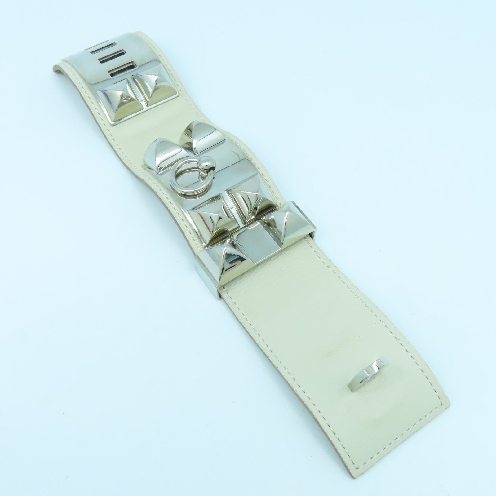 HERMES 【激減優惠】牛皮皮革/金屬CDC Bangle銀扣手鐲白色