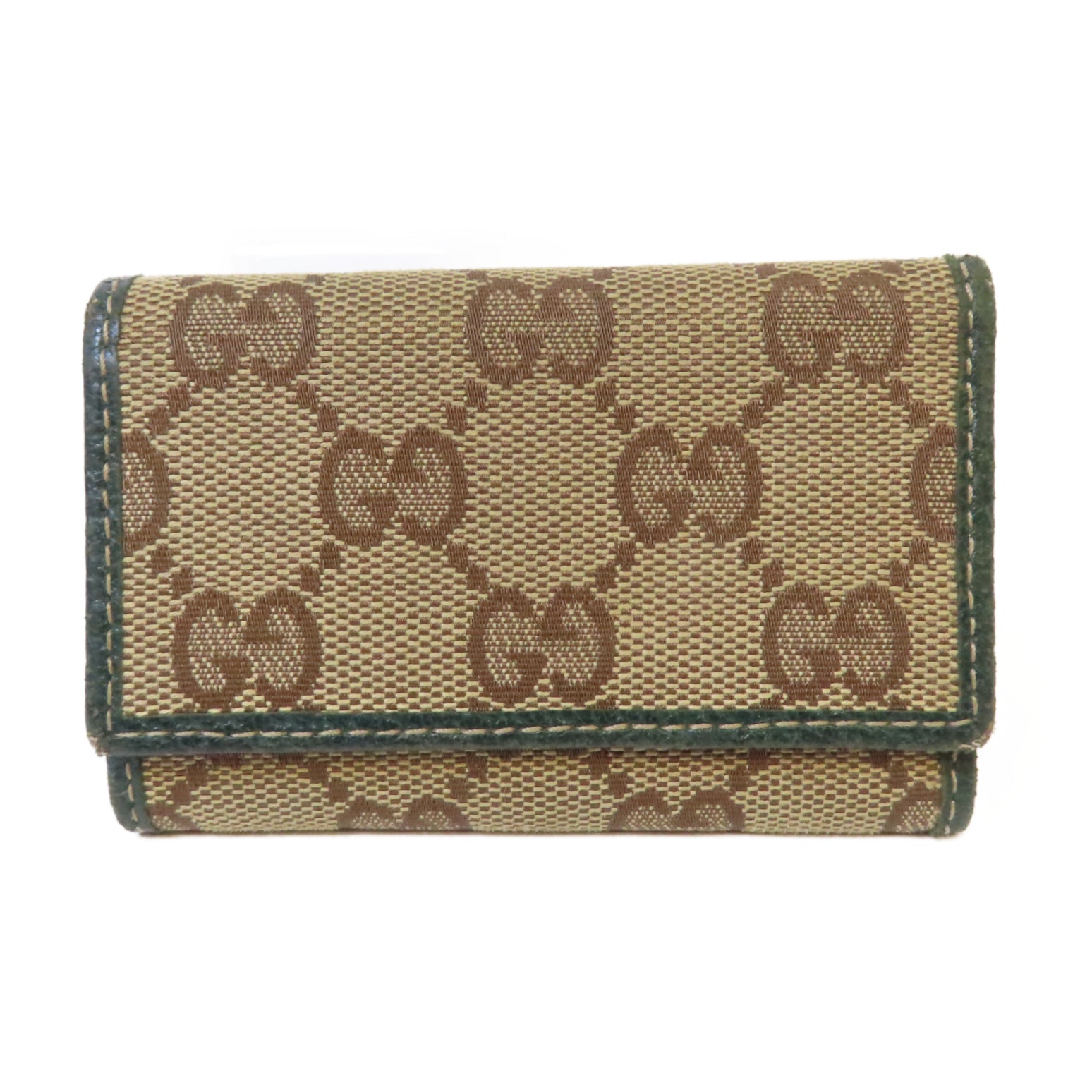 GUCCI 帆布Key Holder銀扣鎖匙包啡色/綠色