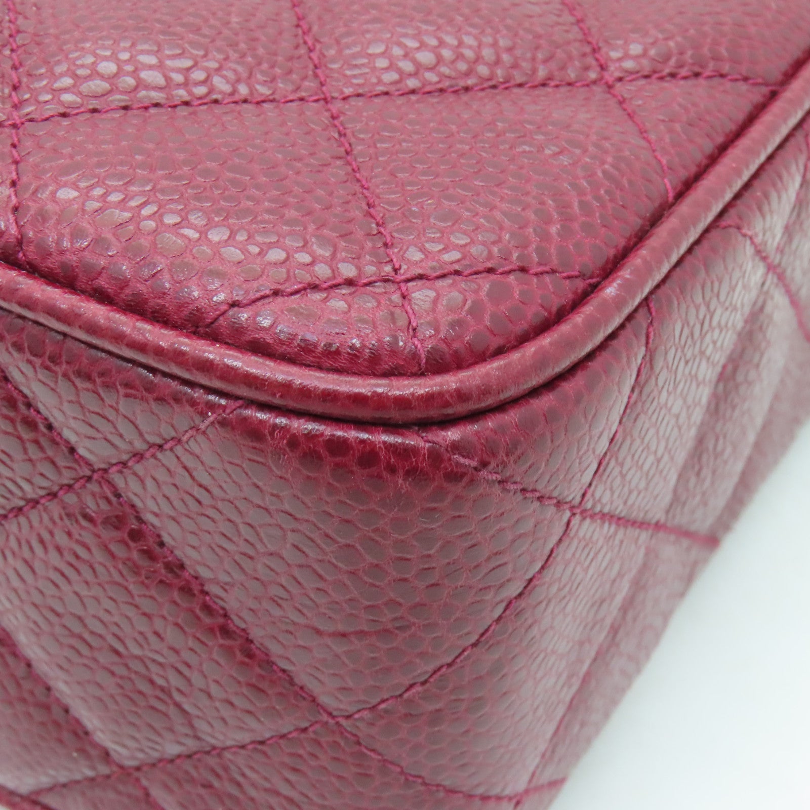 CHANEL 菱格Caviar皮革Chain Shoulder Bag金扣鏈帶肩背袋紅色