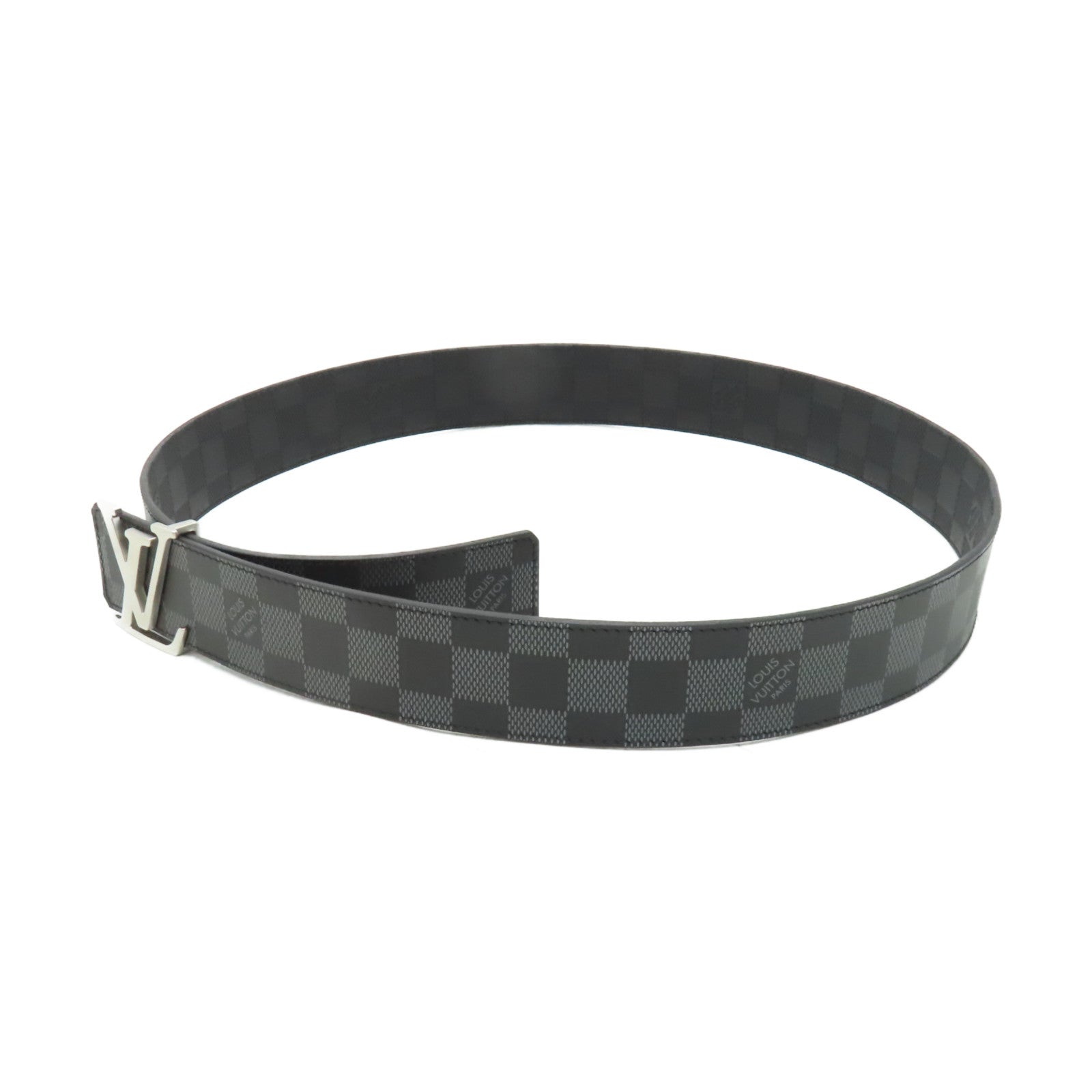 LOUIS VUITTON Damier Infini Reversible Belt銀扣皮帶黑白/灰色
