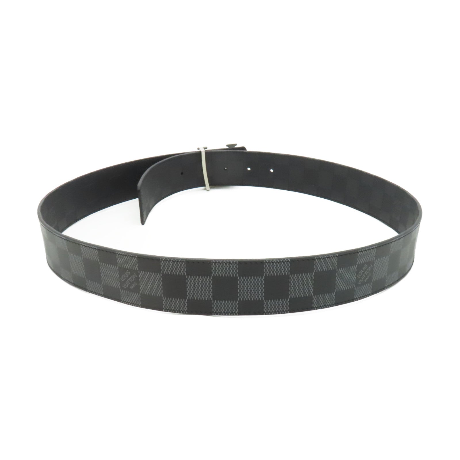 LOUIS VUITTON Damier Infini Reversible Belt銀扣皮帶黑白/灰色
