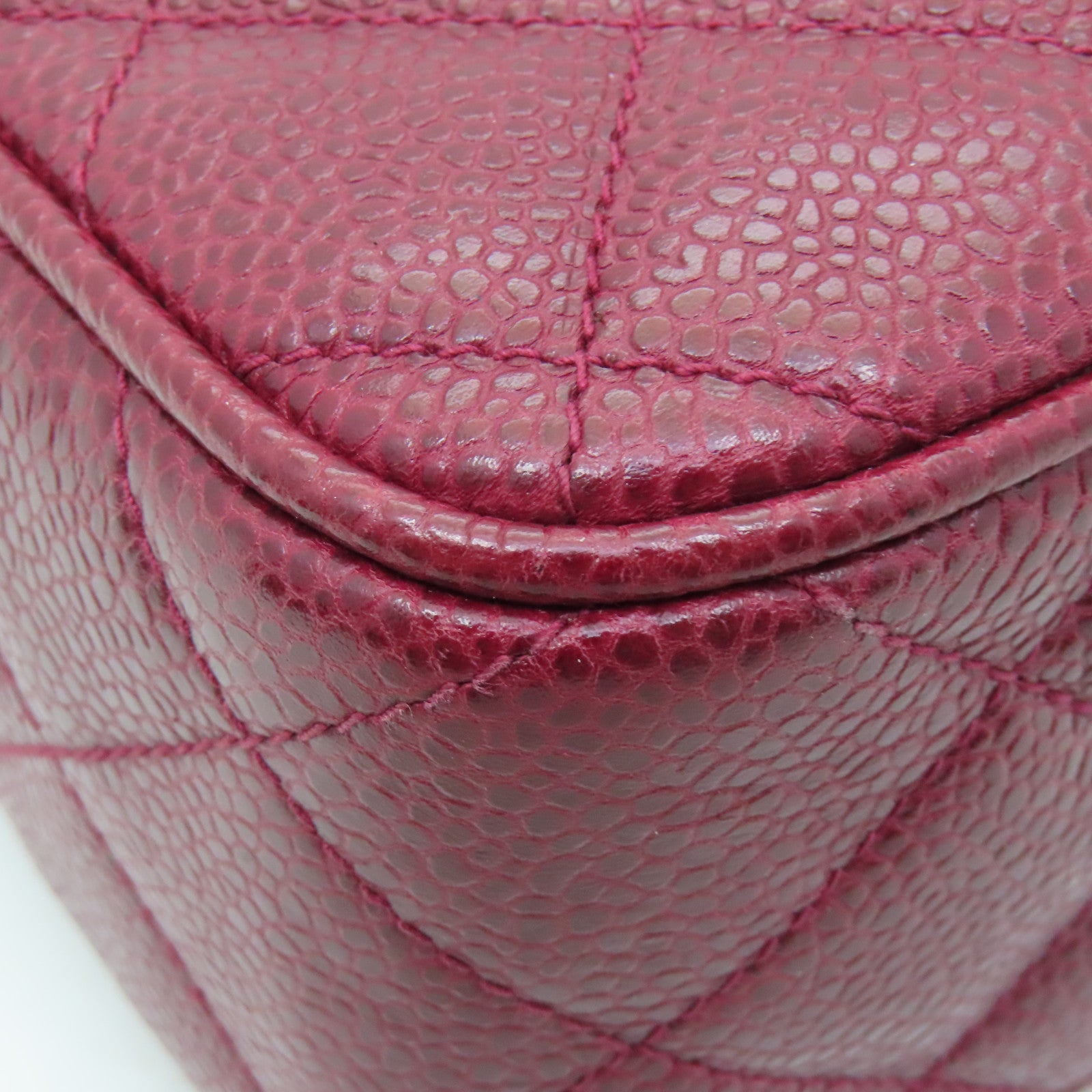 CHANEL 菱格Caviar皮革Chain Shoulder Bag金扣鏈帶肩背袋紅色