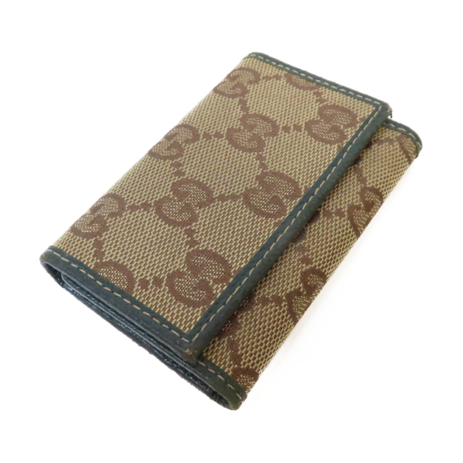 GUCCI 帆布Key Holder銀扣鎖匙包啡色/綠色