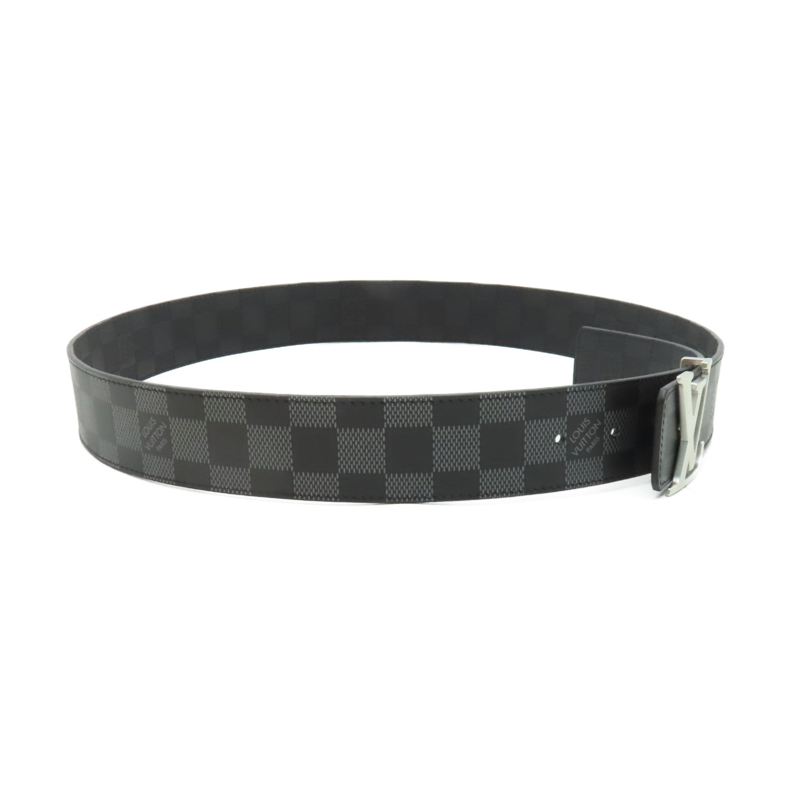 LOUIS VUITTON Damier Infini Reversible Belt銀扣皮帶黑白/灰色