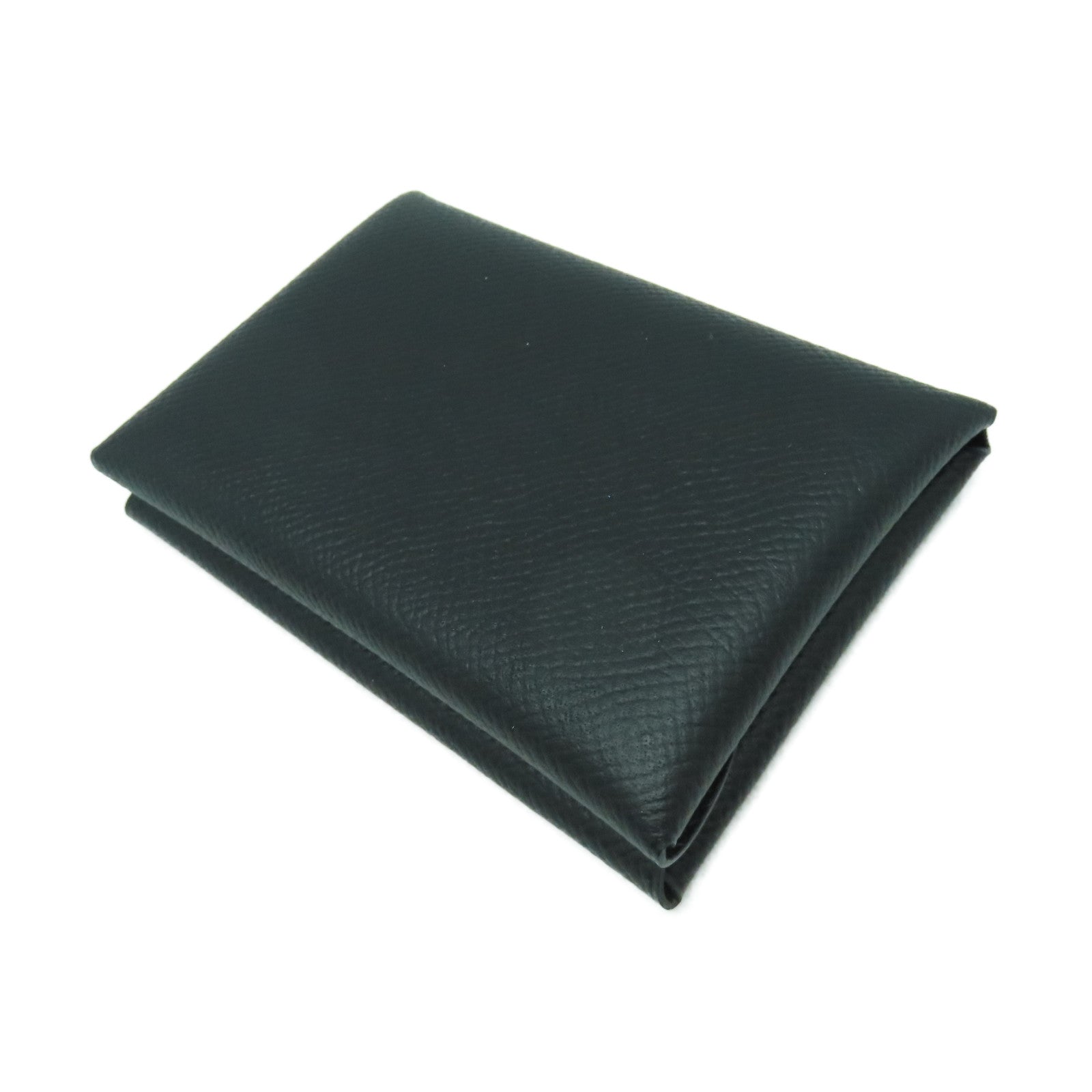 HERMES Epsom皮革Calvi Duo銀扣卡片套Noir黑色