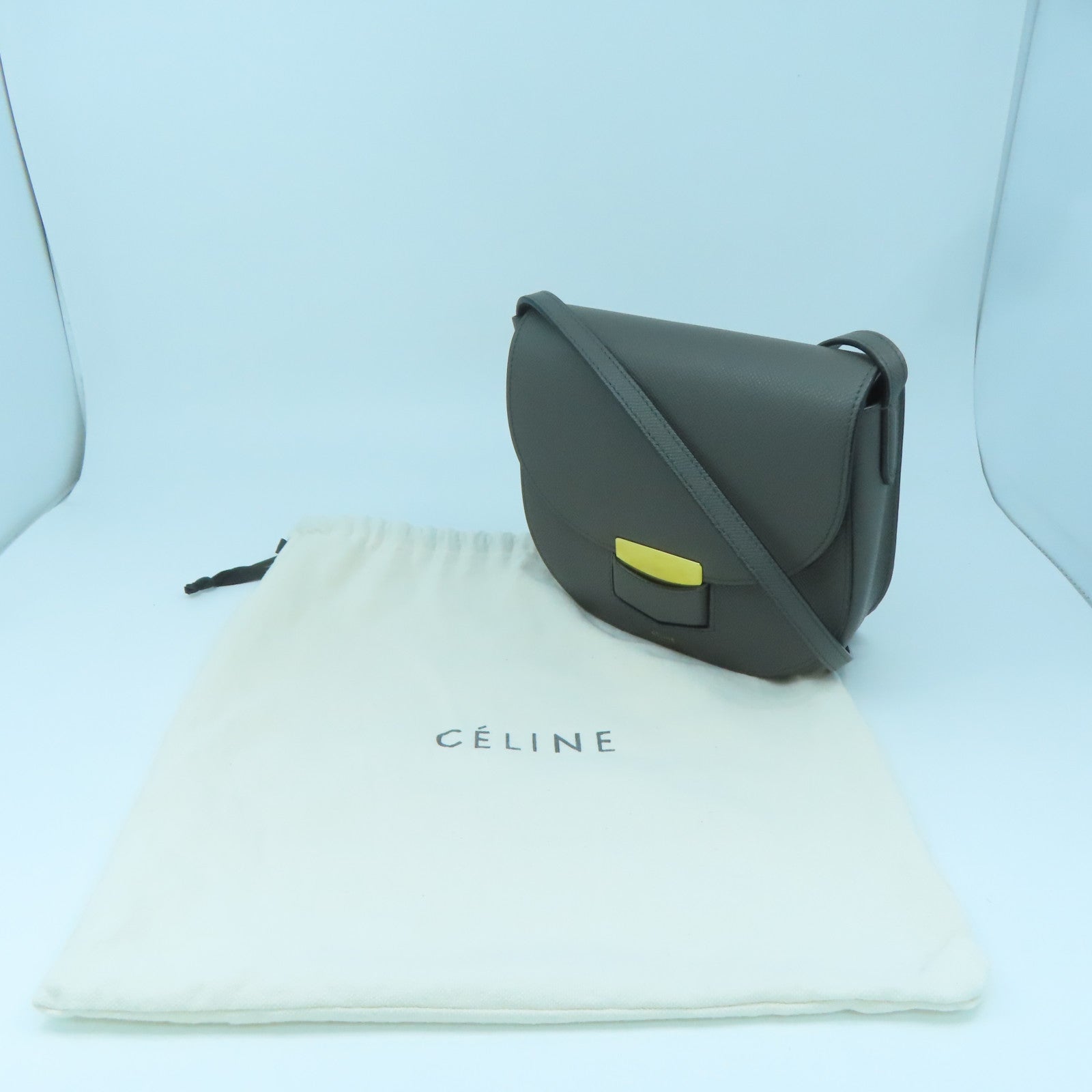 CELINE Trotter Gold Buckle Shoulder Bag in Cowhide Leather Gray