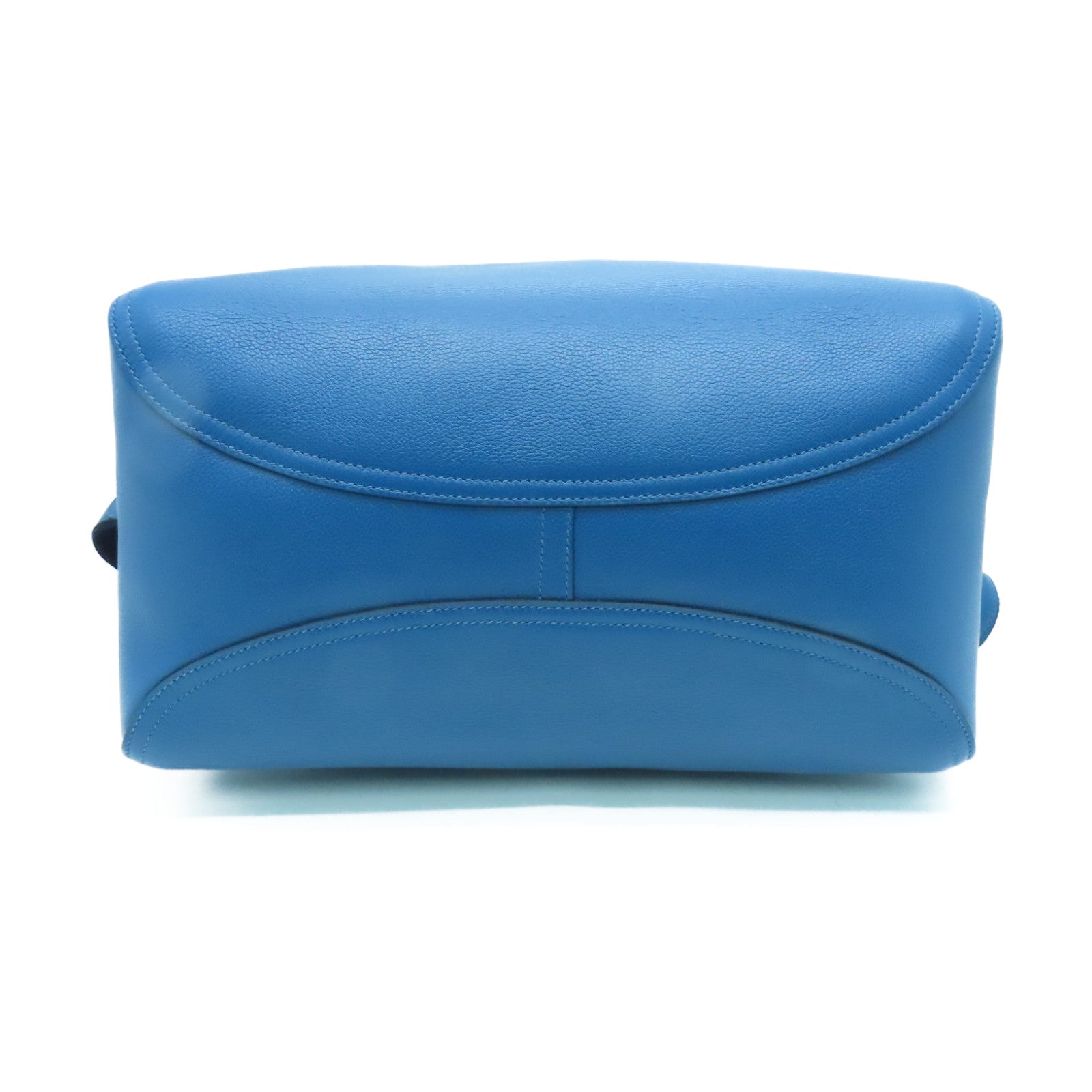 HERMES Evercolor Leather Oxer Silver Buckle Shoulder Bag Blue Colvert Blue