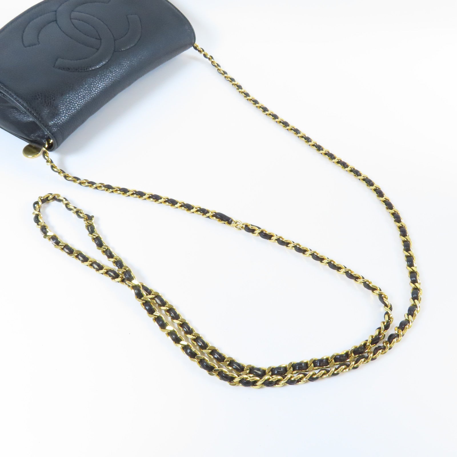 CHANEL Caviar皮革Chain Shoulder Bag金扣肩背袋黑色