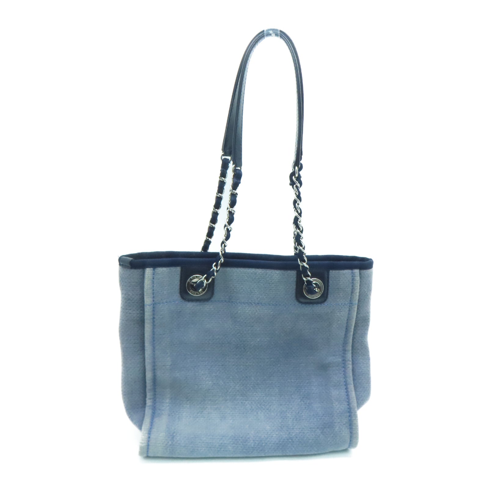 CHANEL 【激減優惠】帆布Deauville Tote Bag銀扣手挽袋藍色